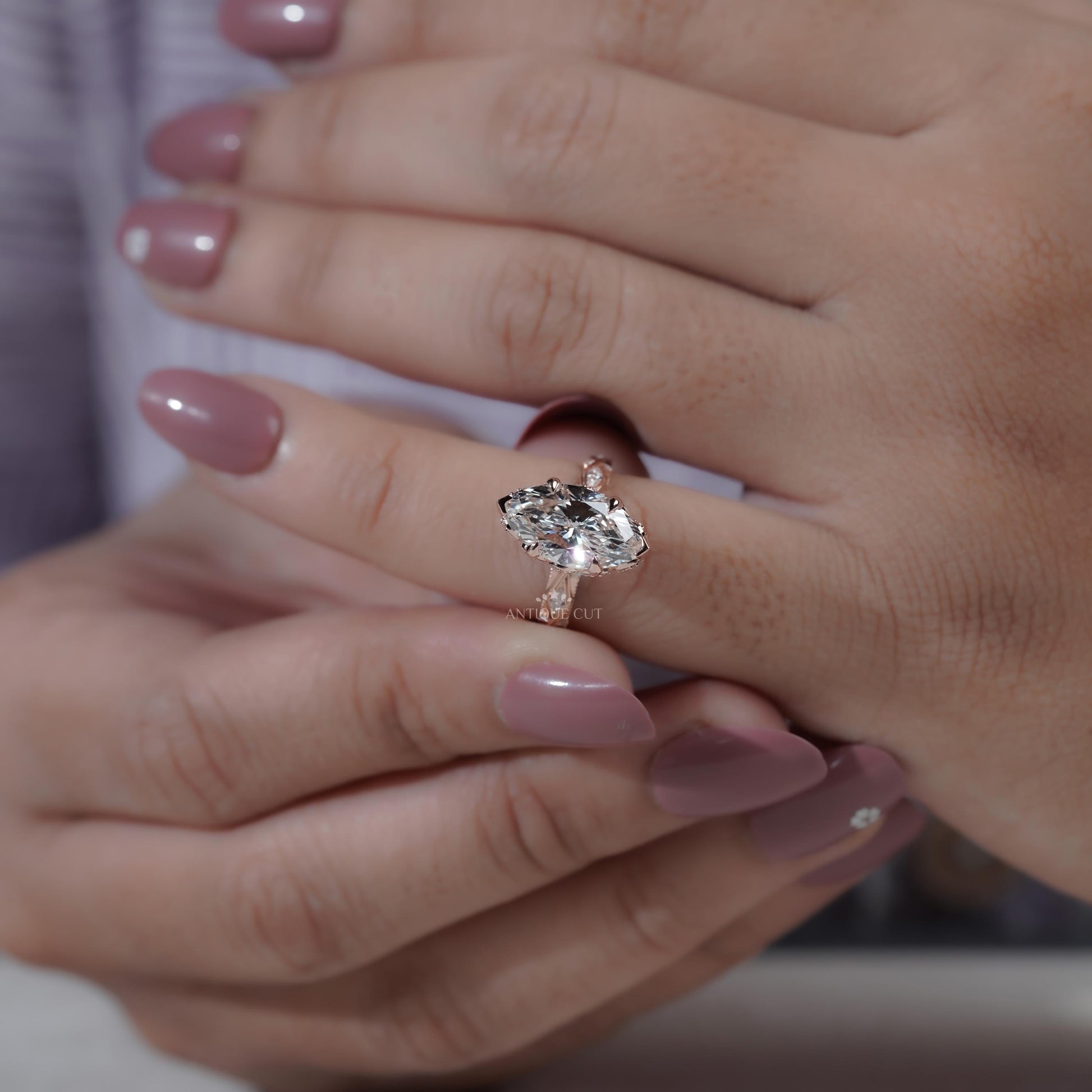 Marquise Cut 3.50tcw Lab Grown Diamond Engagement Ring | Vintage Halo IGI Certified