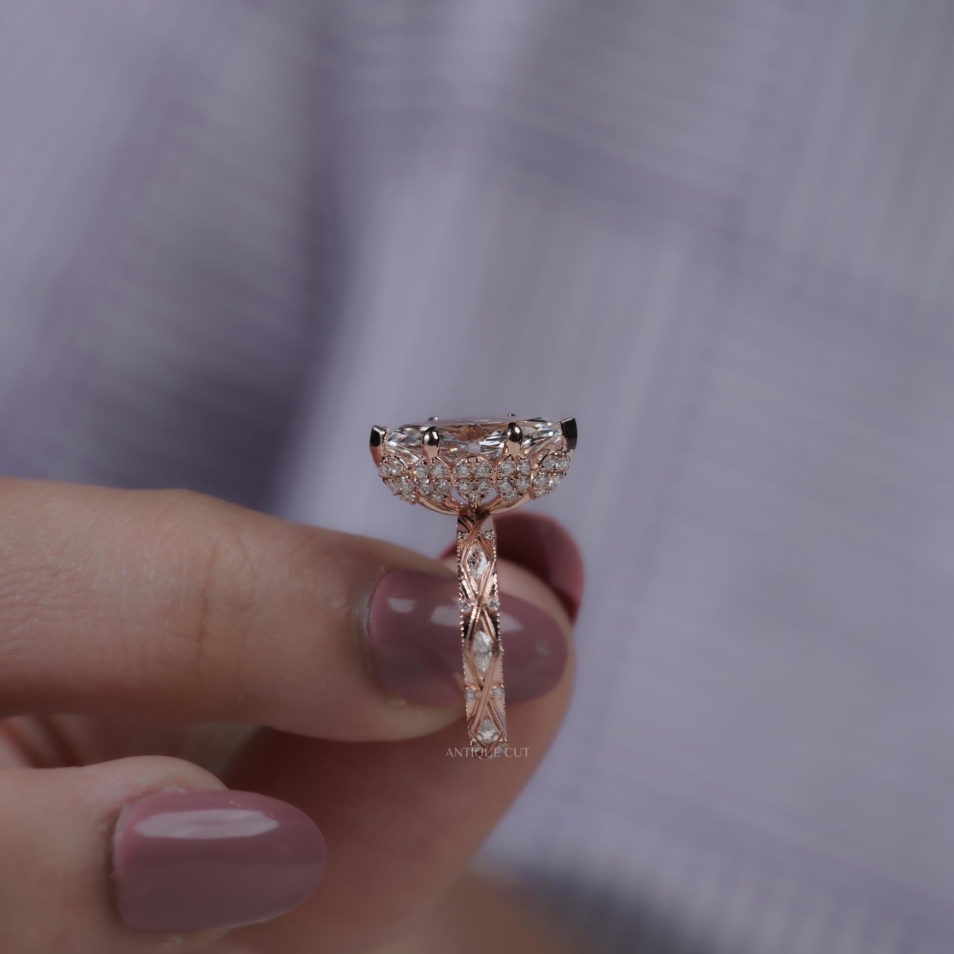 Marquise Cut 3.50tcw Lab Grown Diamond Engagement Ring | Vintage Halo IGI Certified