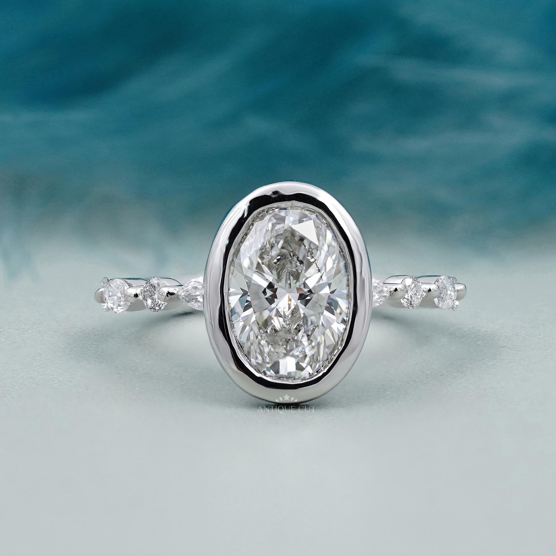 Oval Old Mine Lab Grown Diamond Engagement Ring 