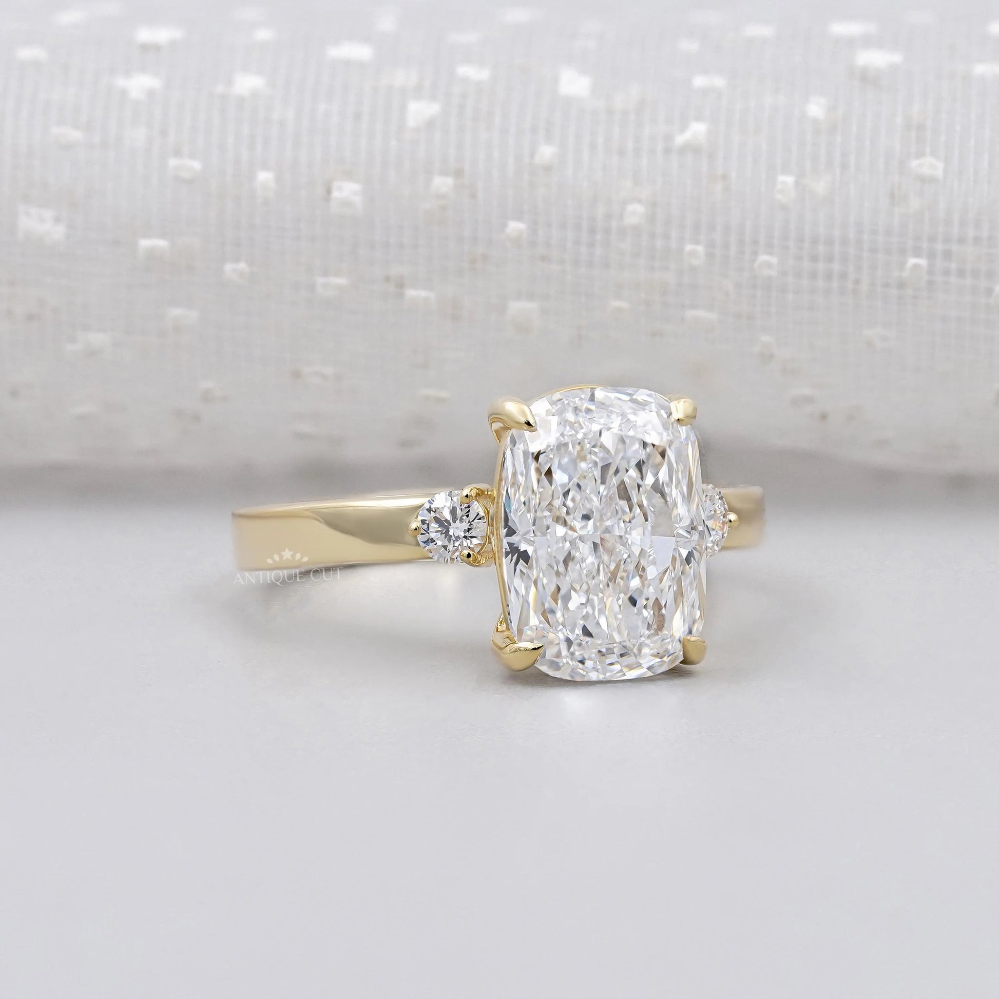 3.50TCW Cushion Cut Lab Grown Diamond Engagement Ring with Round Side Stones |  IGI Certified D-E-F VVS-VS.