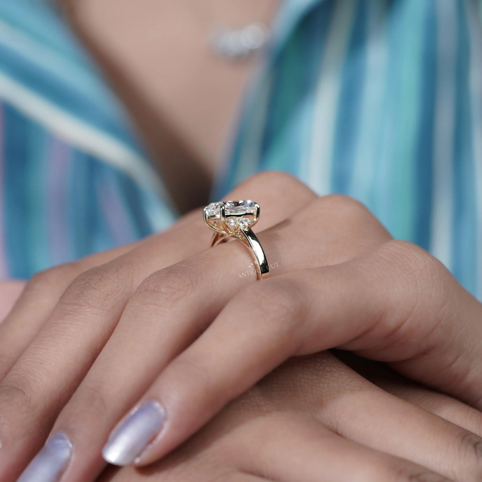 3.50TCW Cushion Cut Lab Grown Diamond Engagement Ring with Round Side Stones |  IGI Certified D-E-F VVS-VS.