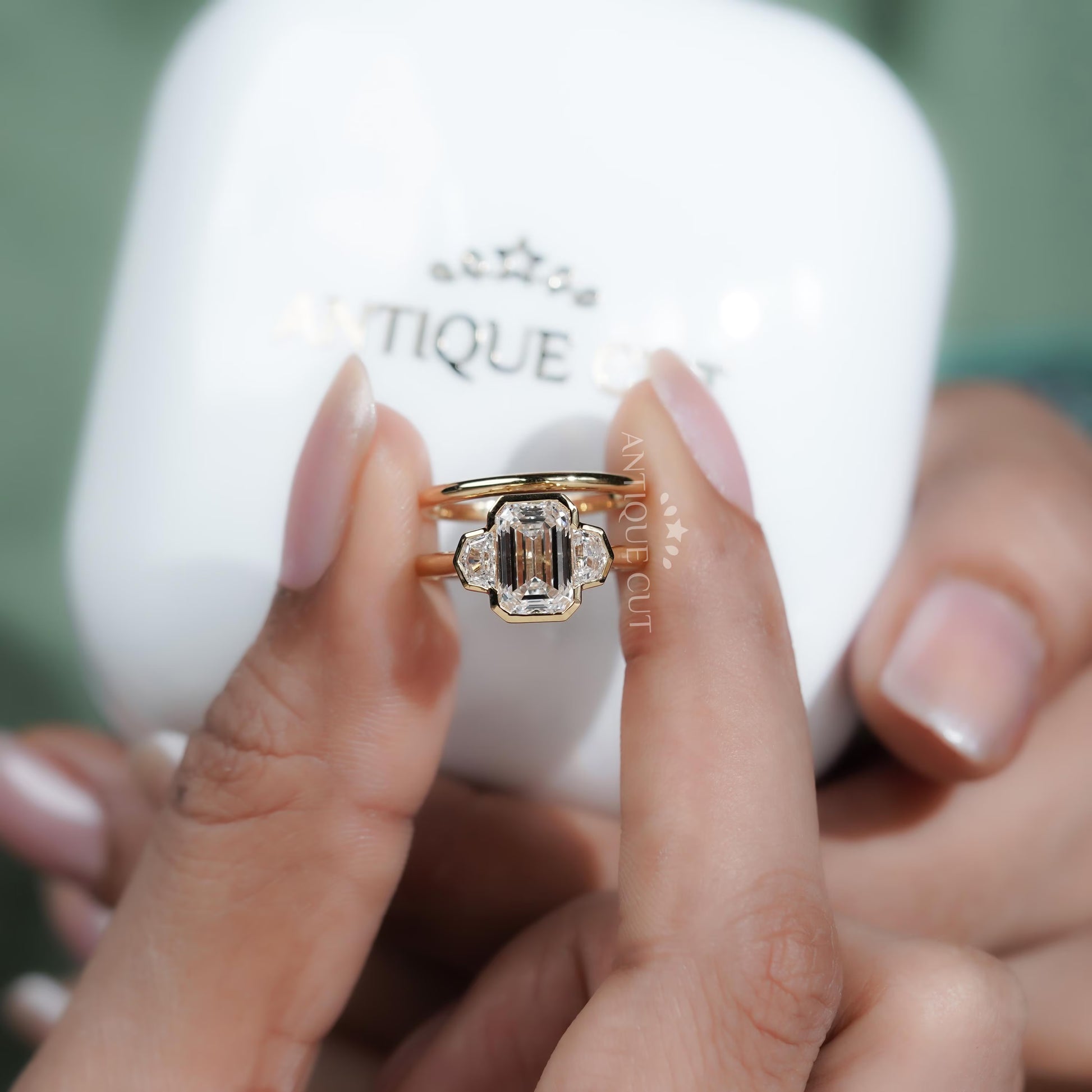 Emerald Cut 2.50TCW Lab Grown Diamond Engagement Ring with Band | Cadillac Side Stones | Yellow Gold | IGI Certified D-E-F VVS-VS.