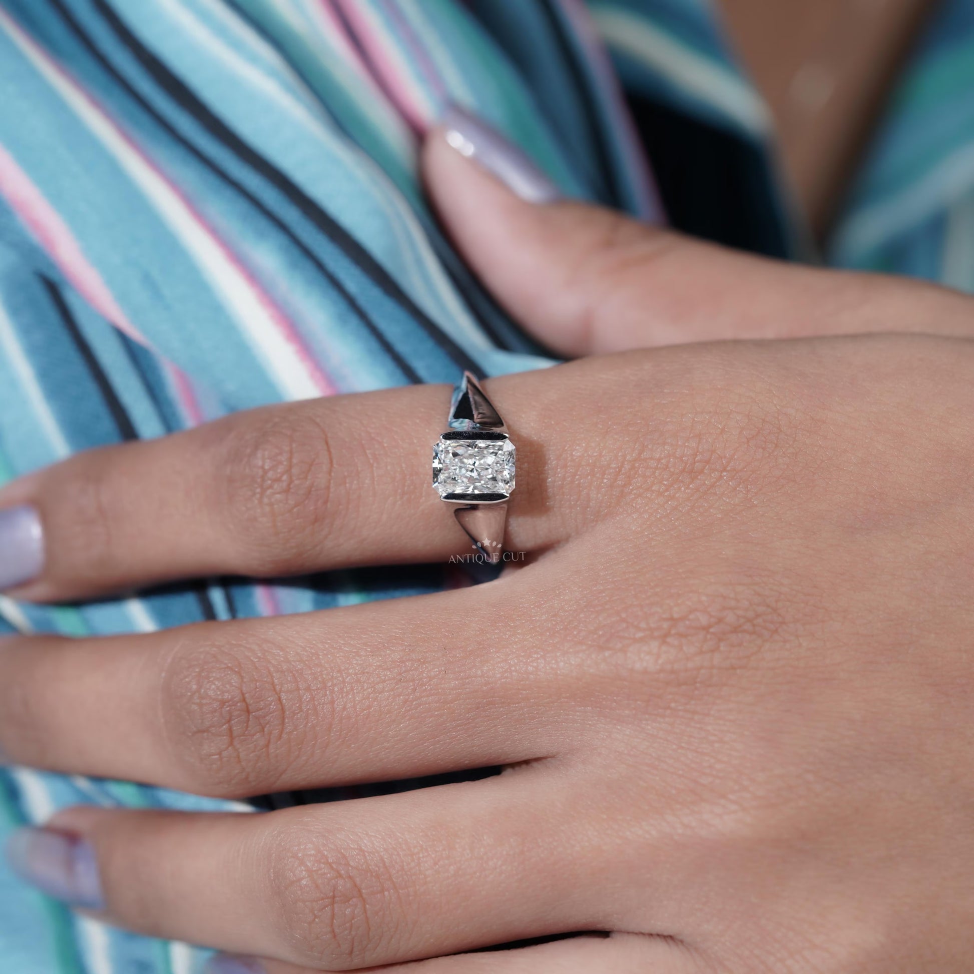 Radiant Cut Diamond With Bezel Set Engagement Ring | IGI Certified