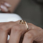 Rose gold ring with a diamond on a person's finger