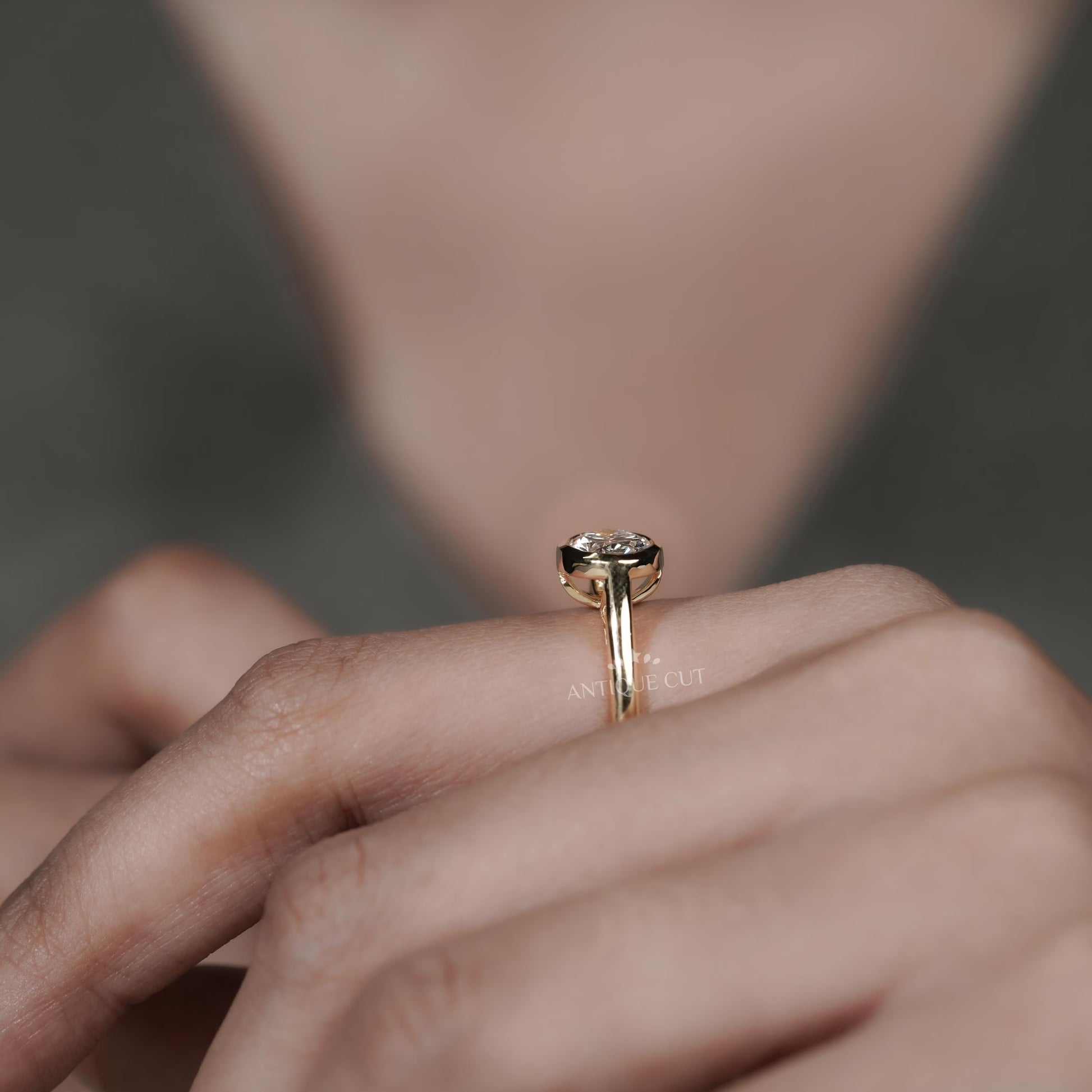 Oval Bezel Engagement Ring With Hidden Halo Diamond | IGI Certified - Lab Grown Diamond