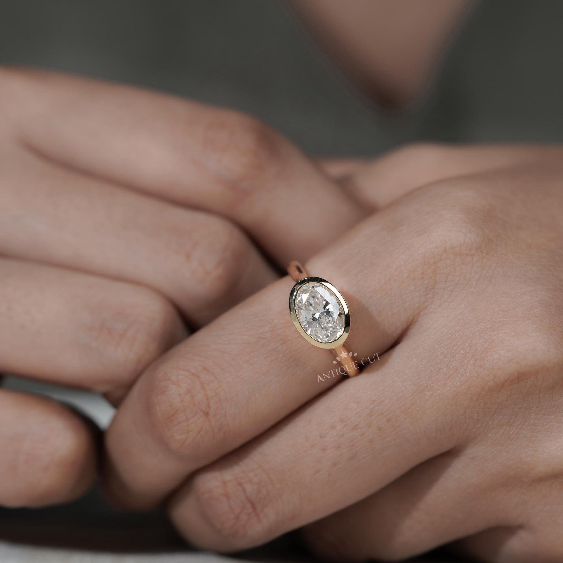 Oval Bezel Engagement Ring With Hidden Halo Diamond | IGI Certified - Lab Grown Diamond