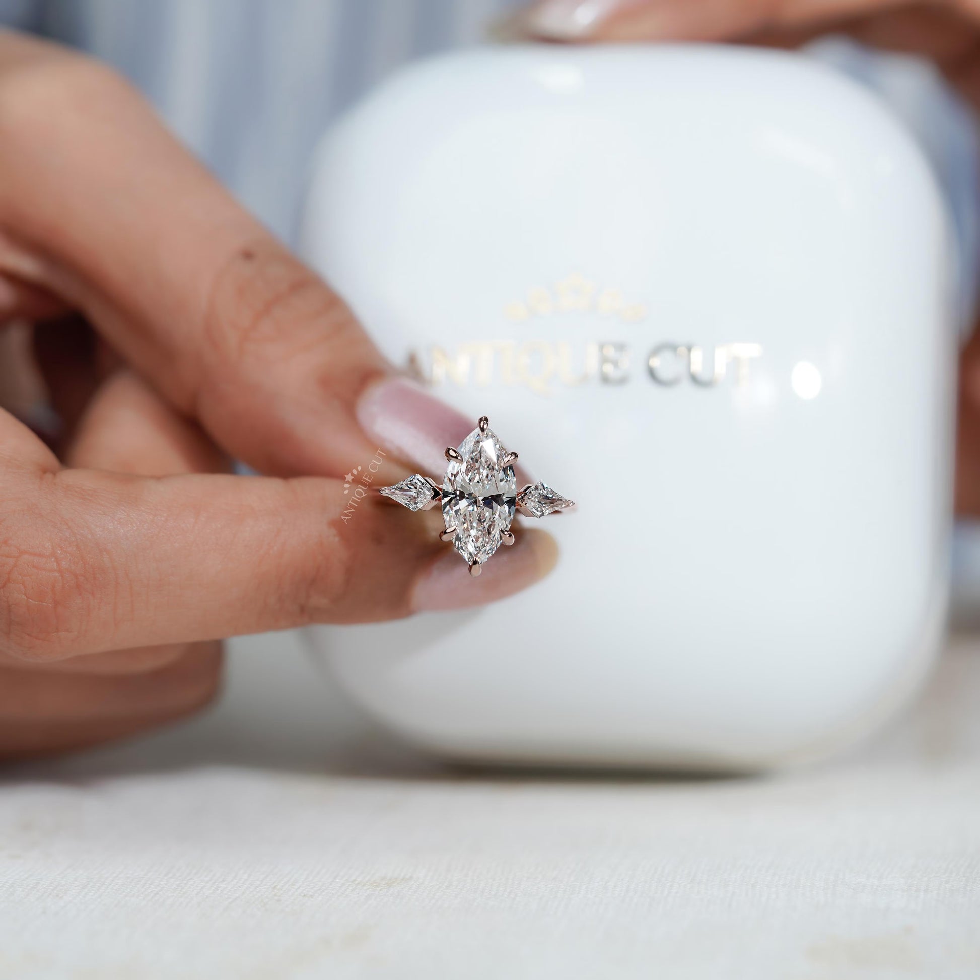 3.30TCW Marquise Cut Lab Grown Diamond Engagement Ring | Kite Side Stones | Elegant Three-Stone Ring | IGI Certified D-E-F VVS-VS.