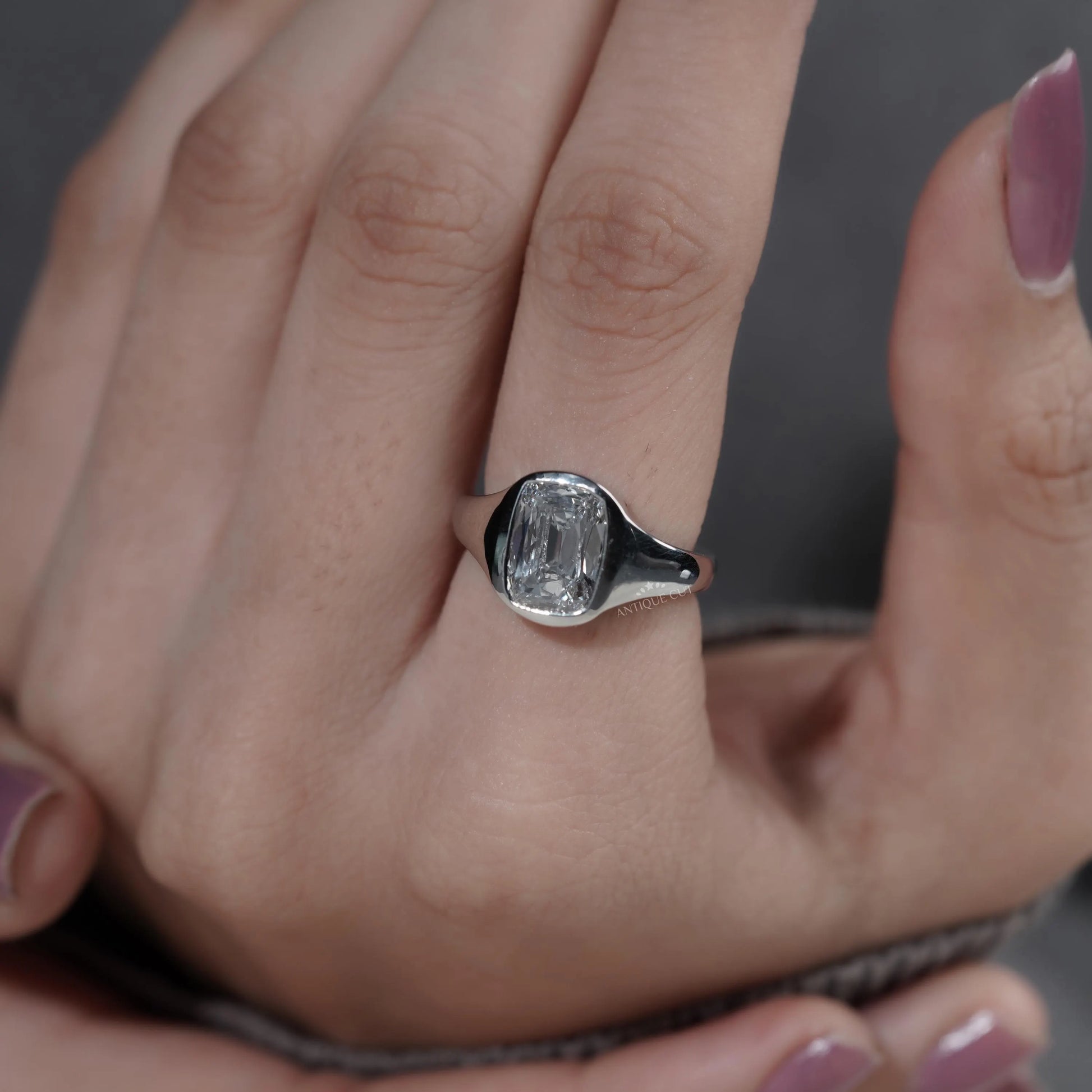 Elegant bezel set old mine cushion cut diamond ring
