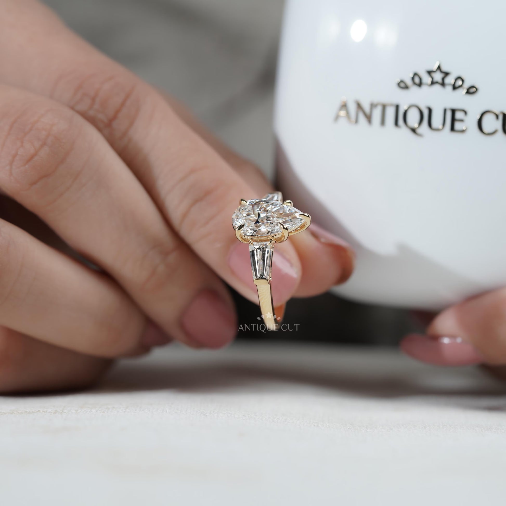 Pear diamond engagement ring close-up
