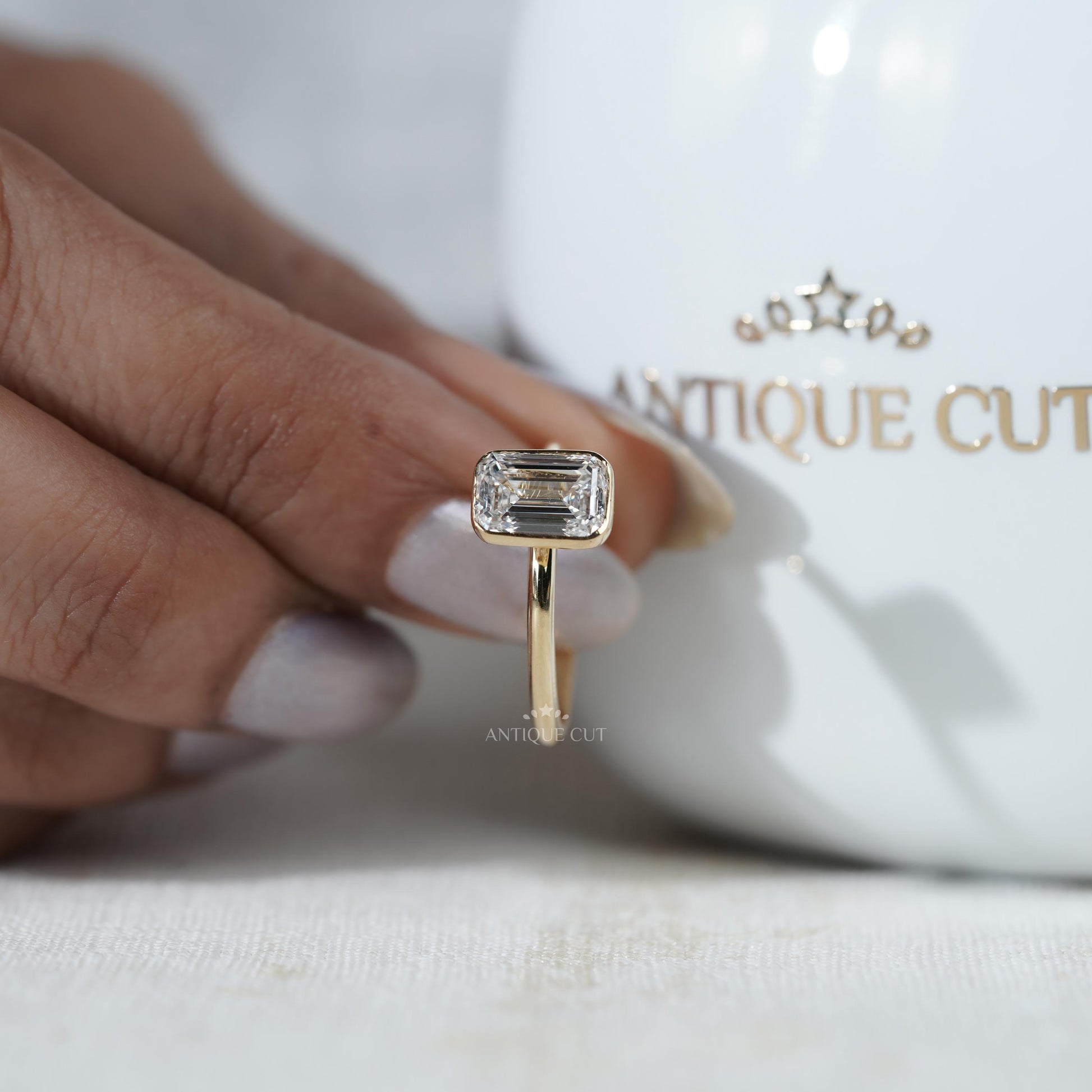 Lab grown diamond emerald solitaire ring