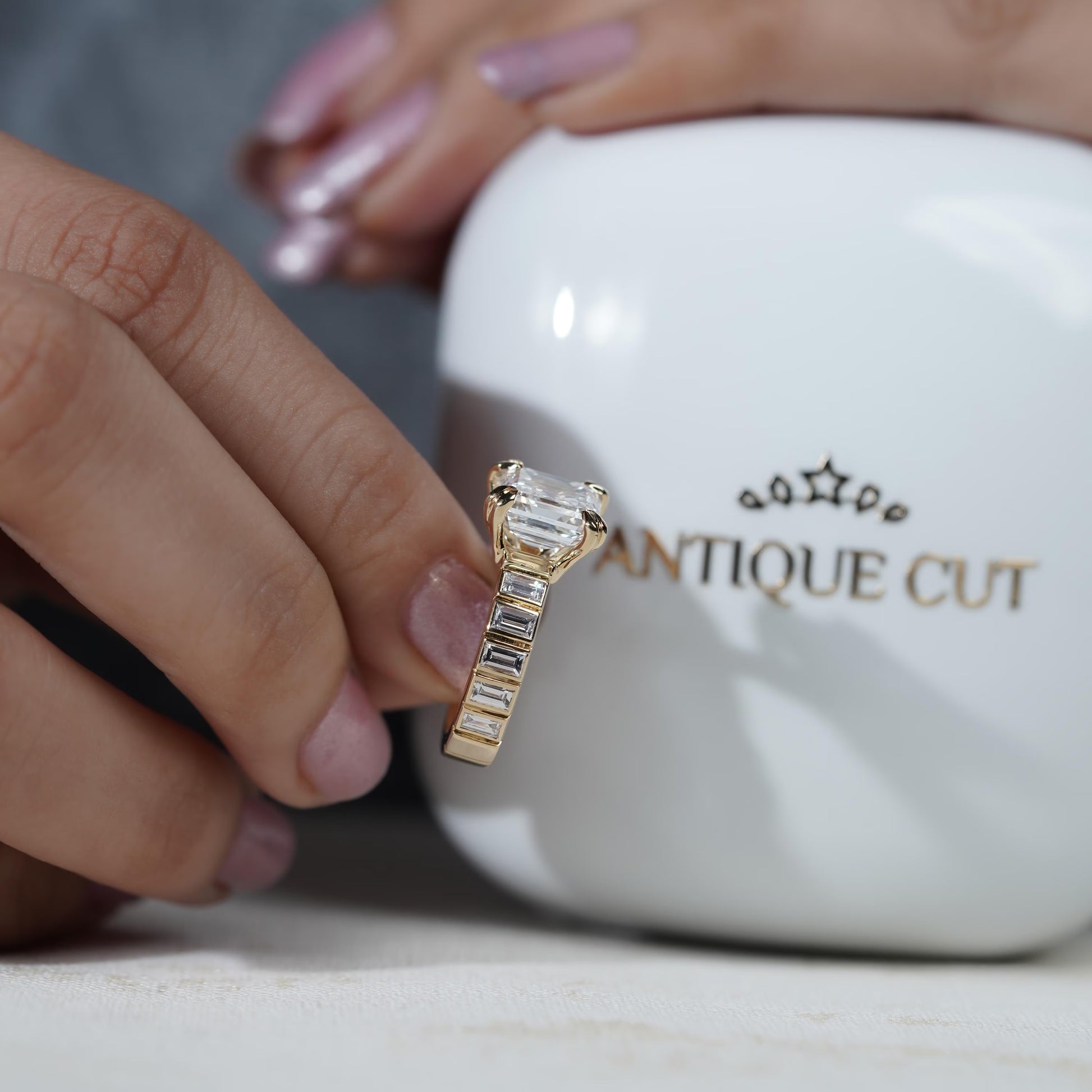 4.90TCW Asscher Cut Lab Grown Diamond Engagement Ring | Baguette Band |IGI Certified D-E-F VVS-VS.