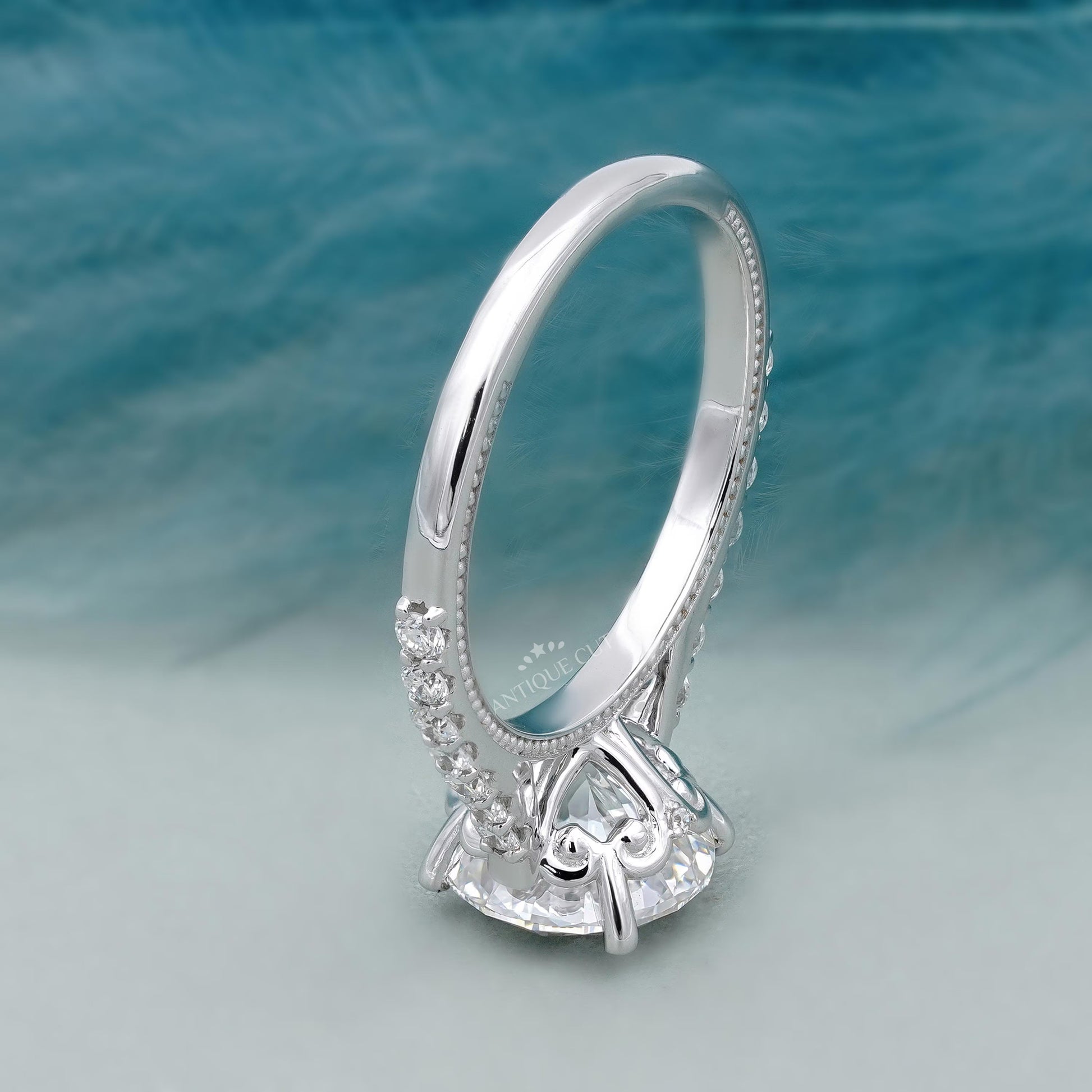 Round cut diamond engagement ring close-up
