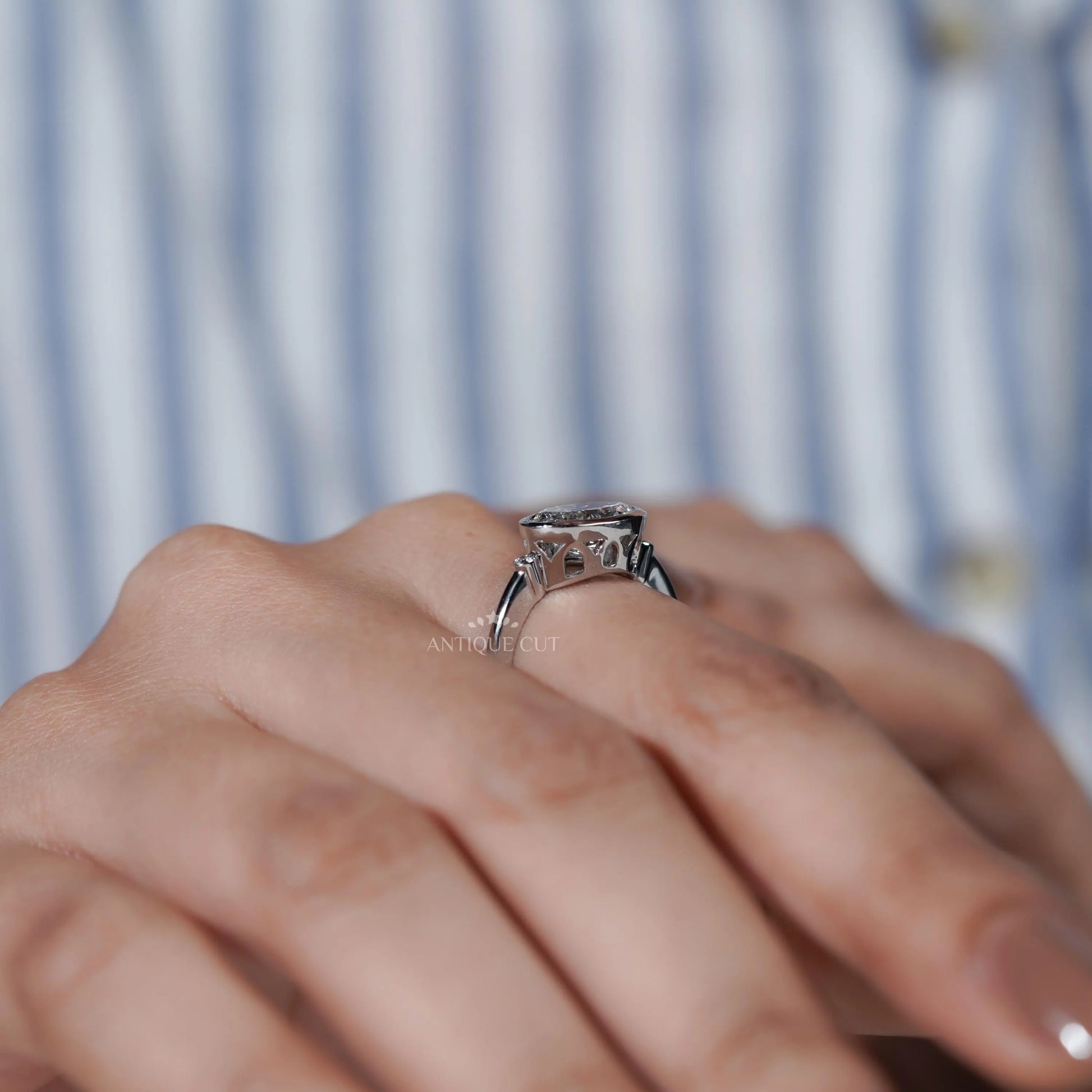 East West Oval Engagement Ring With Bezel Setting | Lab Grown Diamond