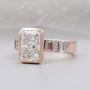 Elegant radiant cut ring with side stones