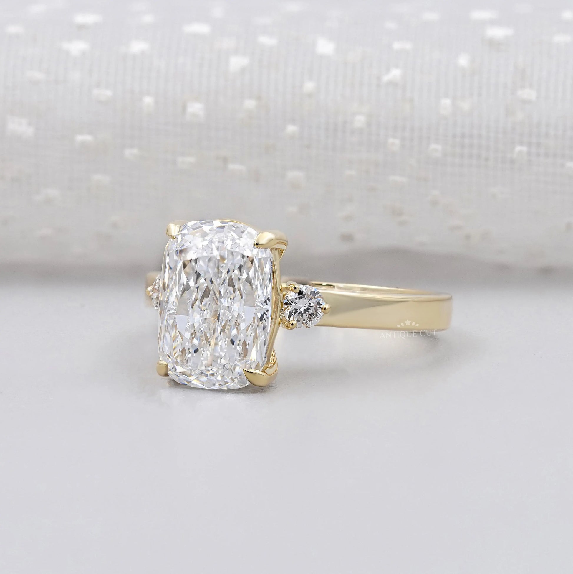 3.50TCW Cushion Cut Lab Grown Diamond Engagement Ring with Round Side Stones |  IGI Certified D-E-F VVS-VS.