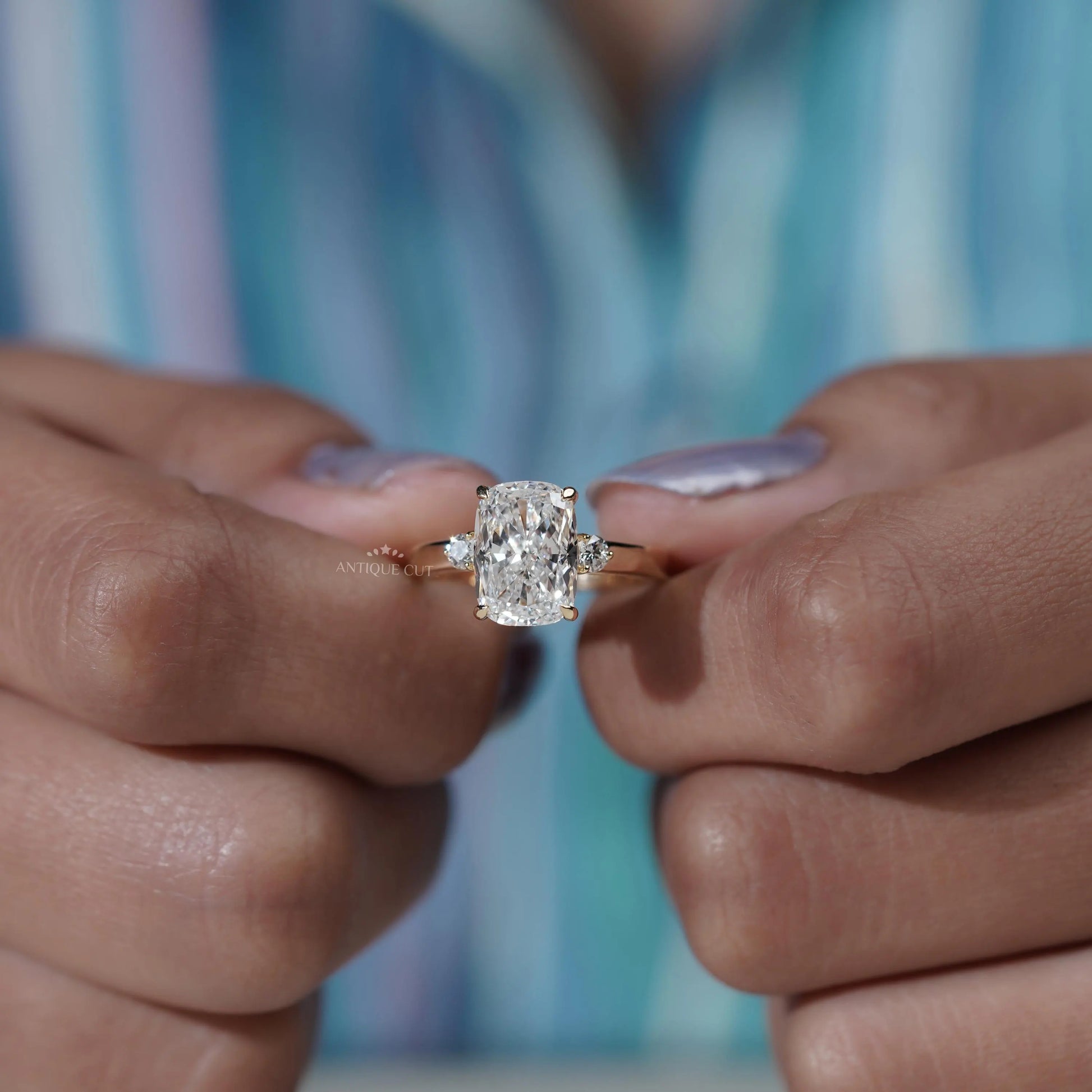 3.50TCW Cushion Cut Lab Grown Diamond Engagement Ring with Round Side Stones |  IGI Certified D-E-F VVS-VS.