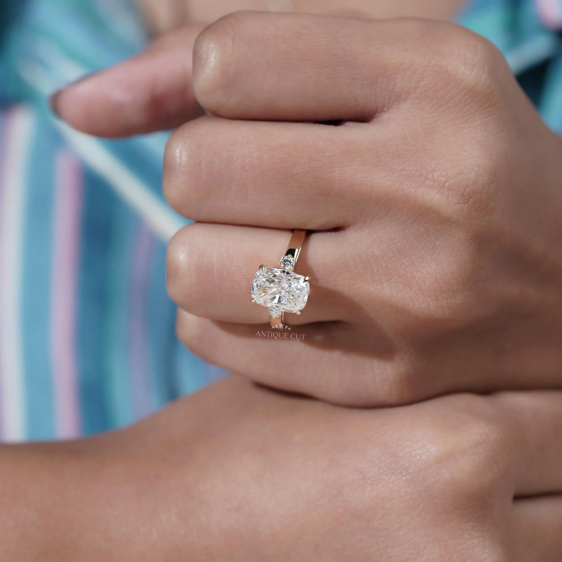 3.50TCW Cushion Cut Lab Grown Diamond Engagement Ring with Round Side Stones |  IGI Certified D-E-F VVS-VS.