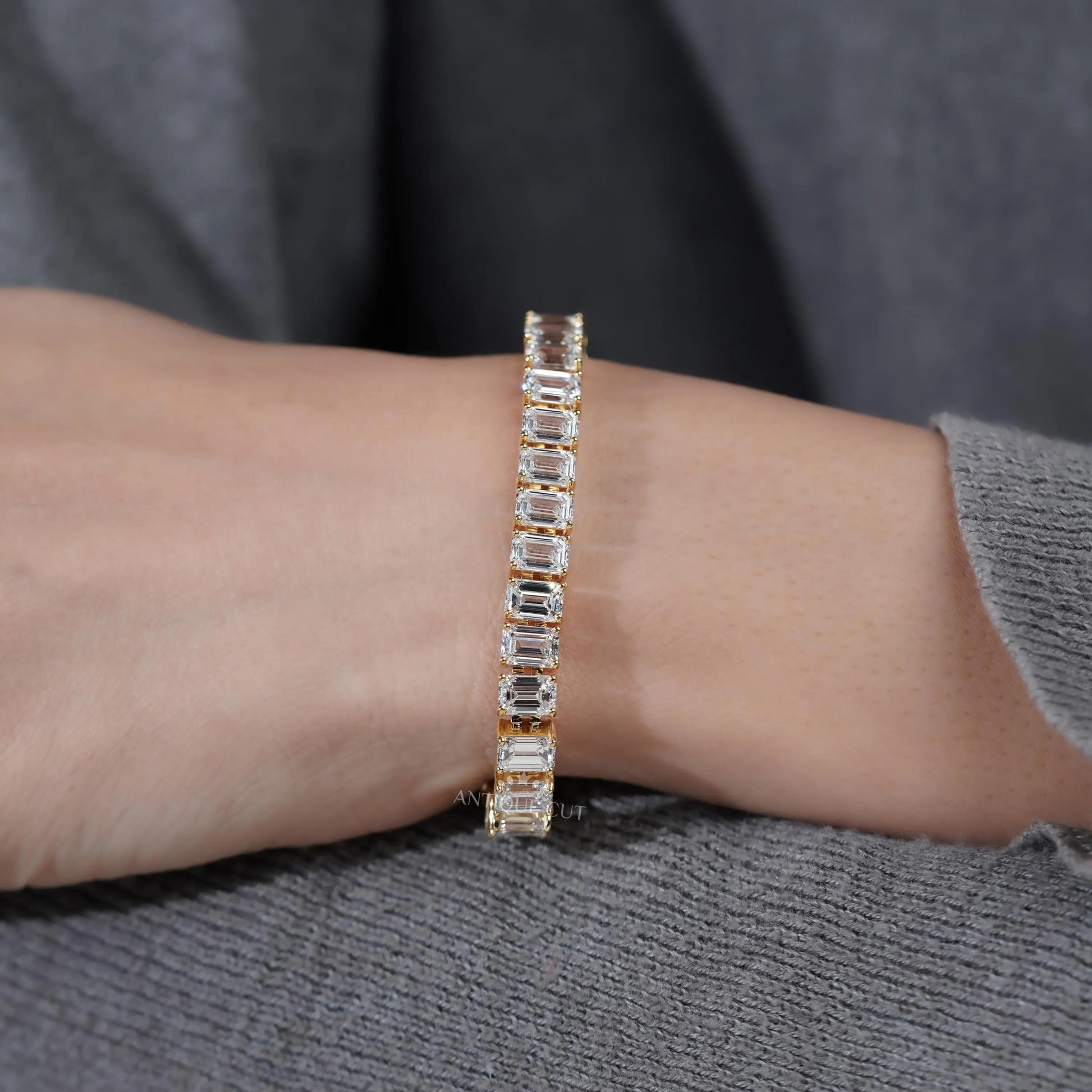 25.90 TCW Emerald Cut Lab Grown Diamond Tennis Bracelet | IGI Certified | White |Yellow |Rose Gold
