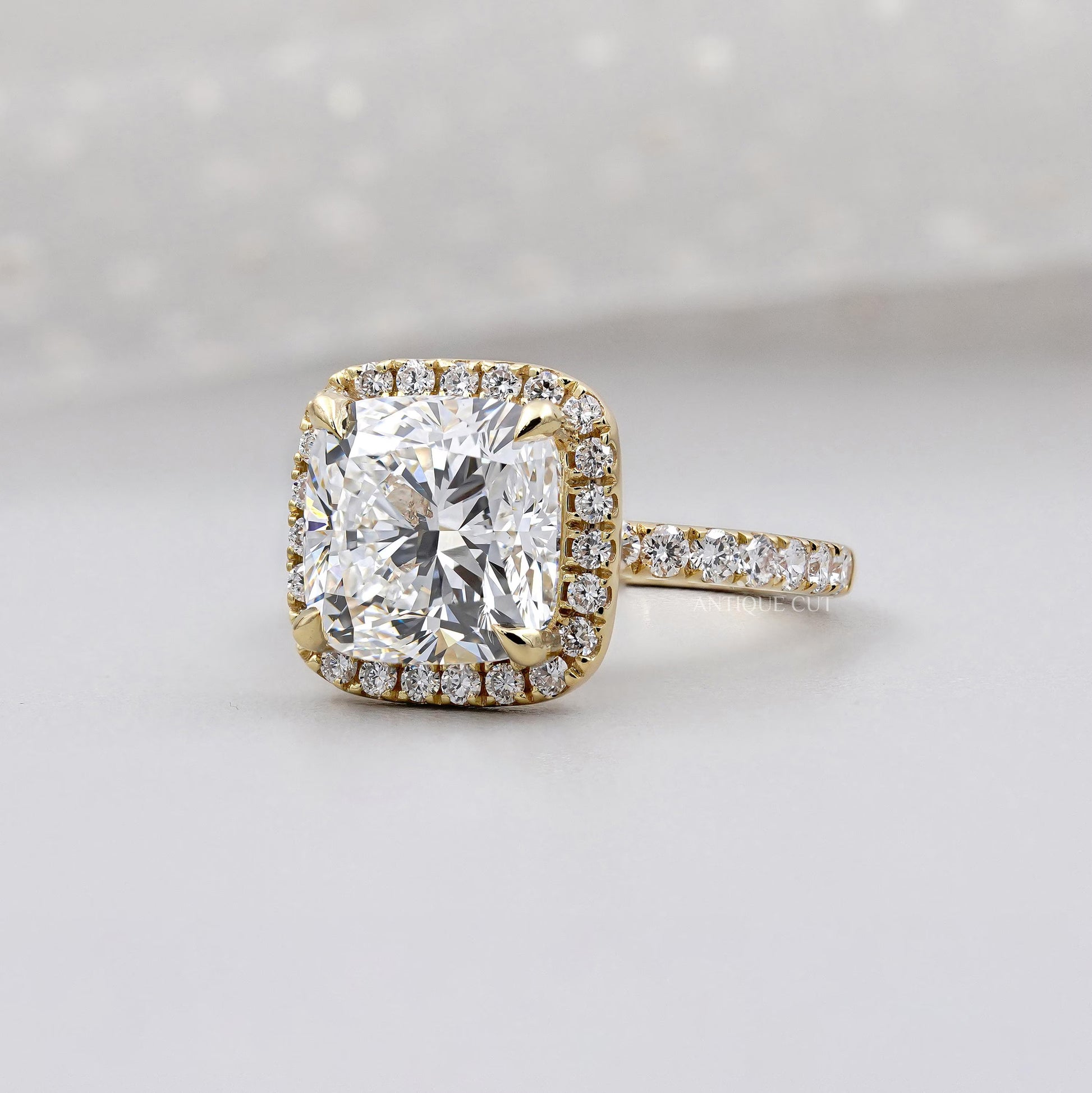 IGI certified cushion diamond halo ring