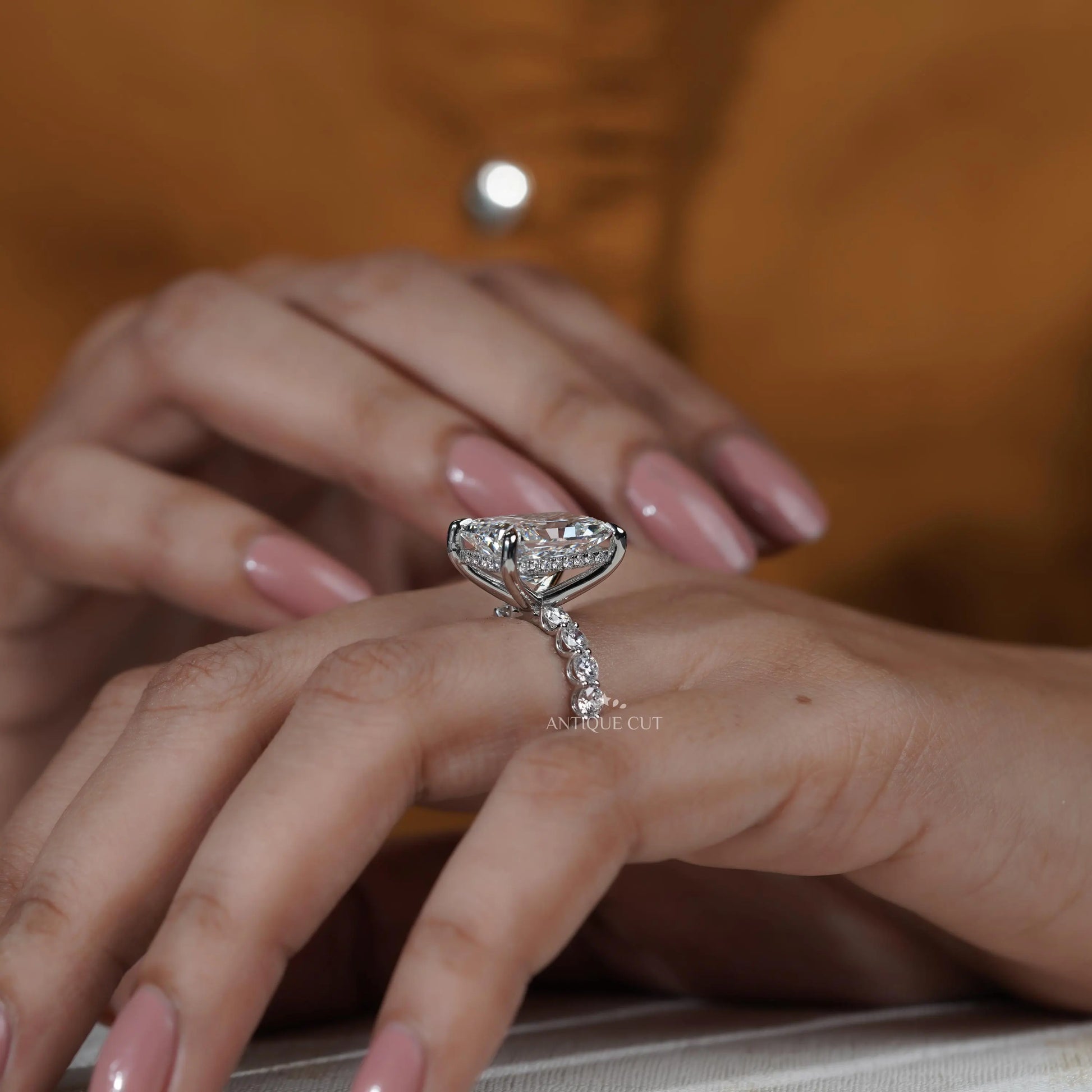 Radiant Cut Hidden Halo Diamond Engagement Ring