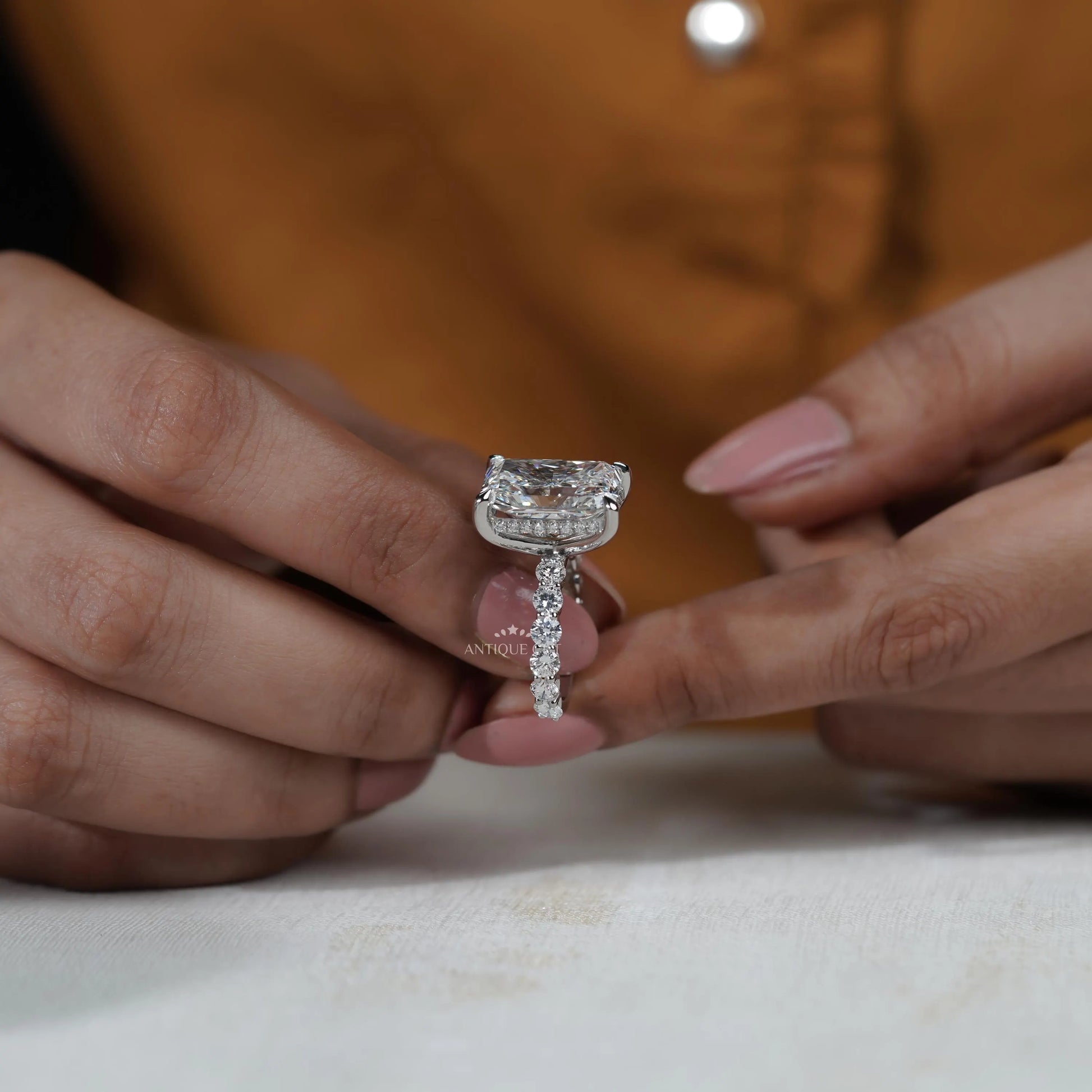 Radiant Cut Hidden Halo Diamond Engagement Ring