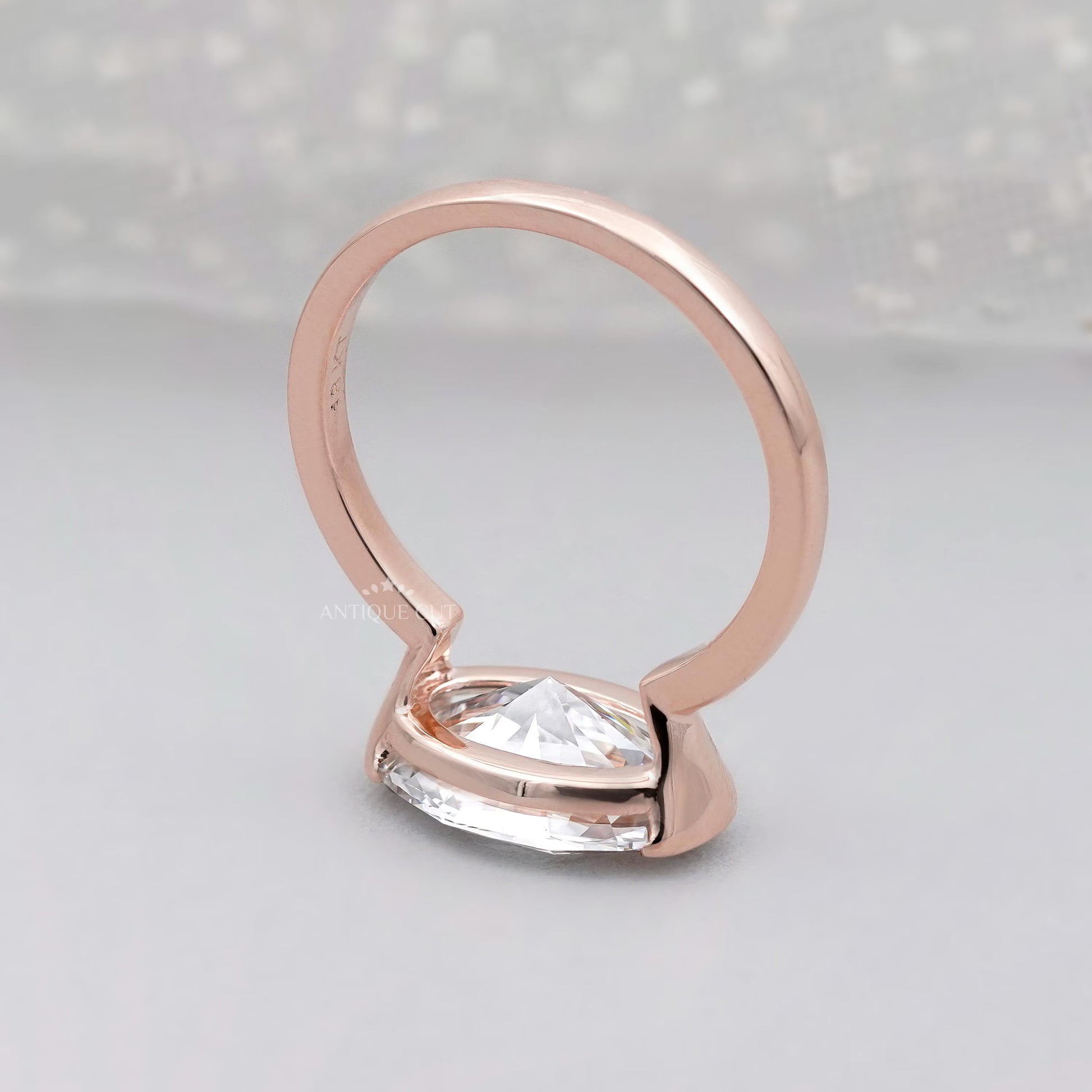 3.00TCW Oval Diamond Half Bezel Set Rose Gold Engagement Ring