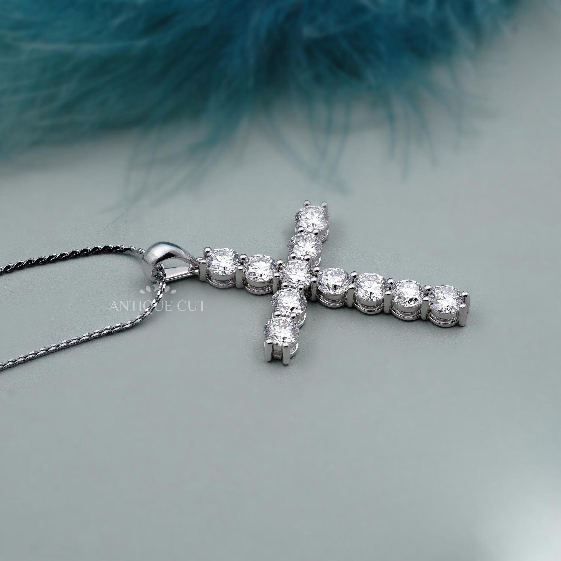 Two tone lab grown diamond cross pendant necklace design
