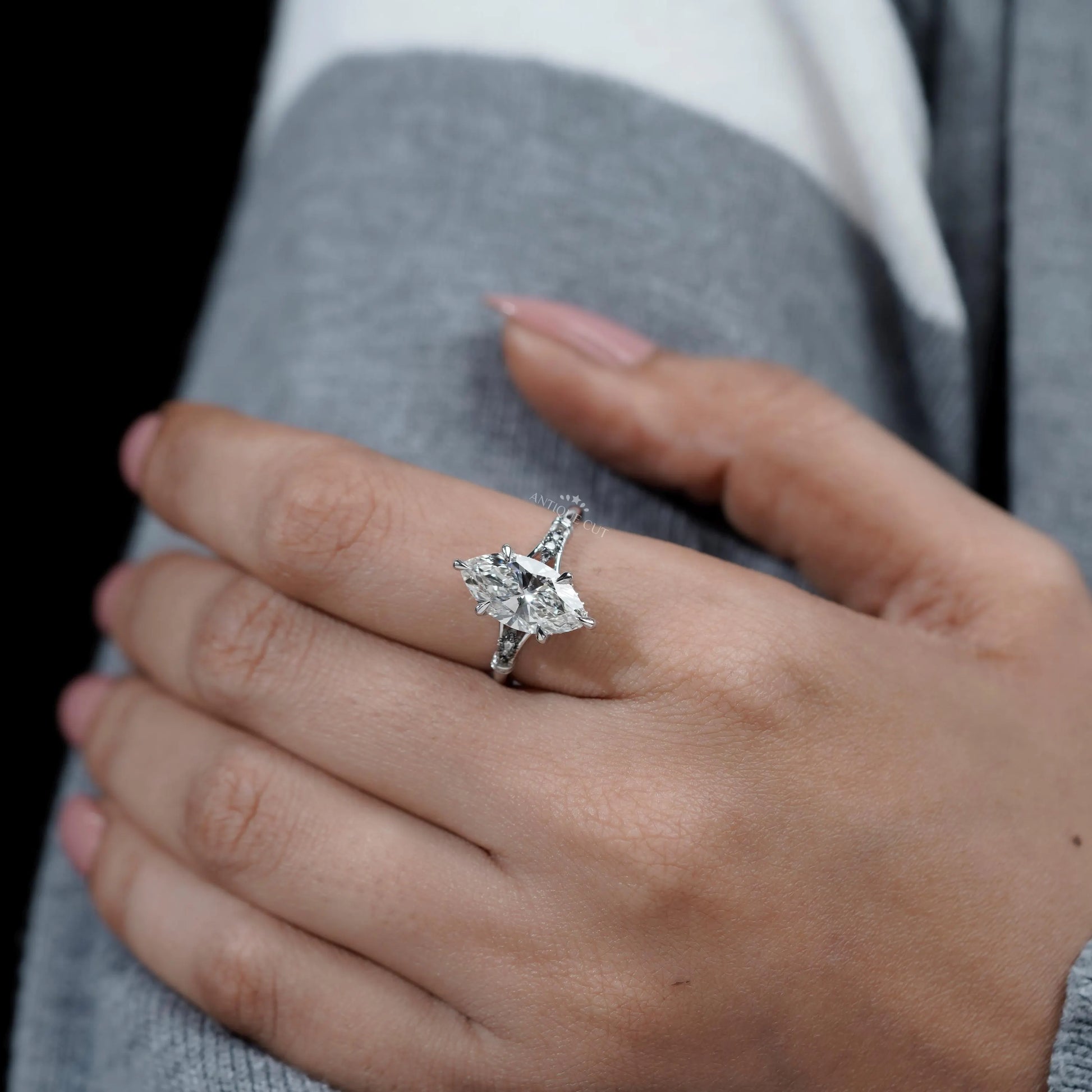 Vintage marquise engagement ring with hidden halo