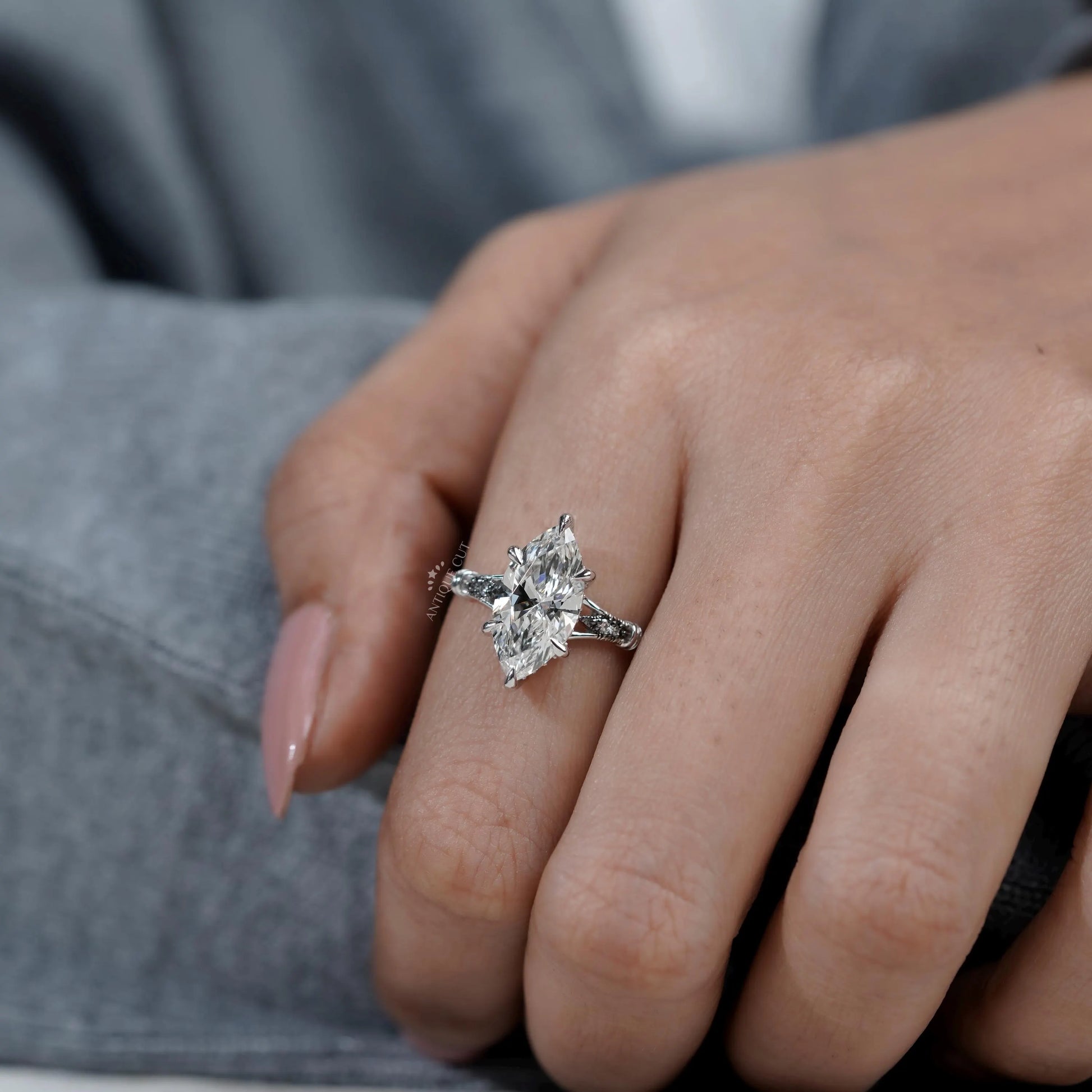 Vintage marquise engagement ring with hidden halo