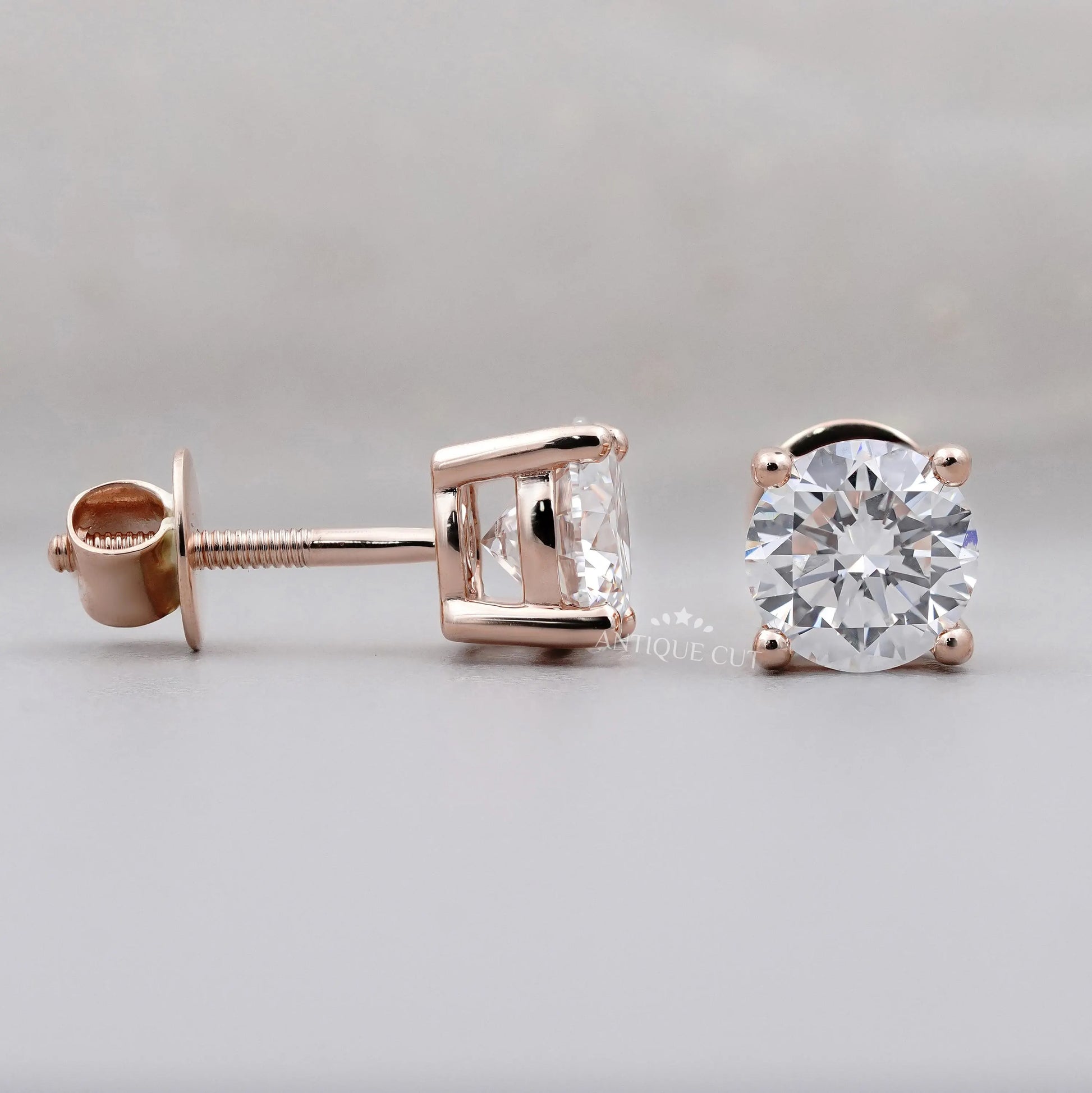 Rose gold round diamond stud earrings