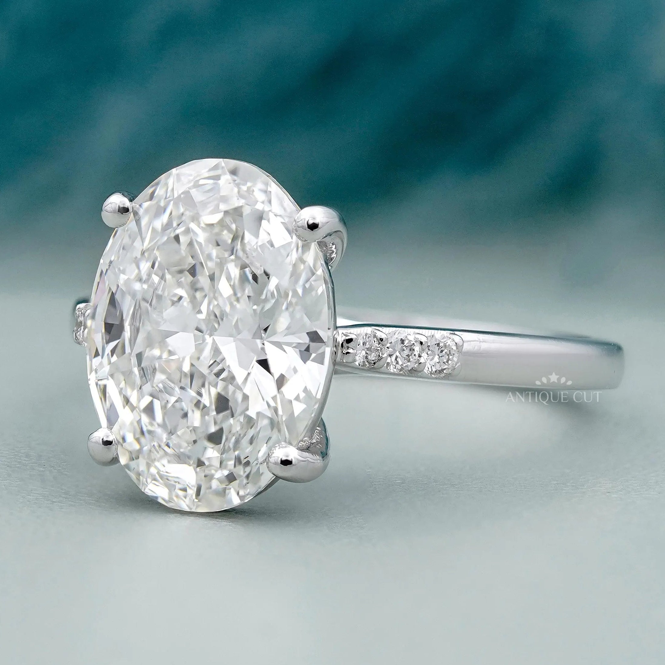 White gold ring with oval lab grown diamond