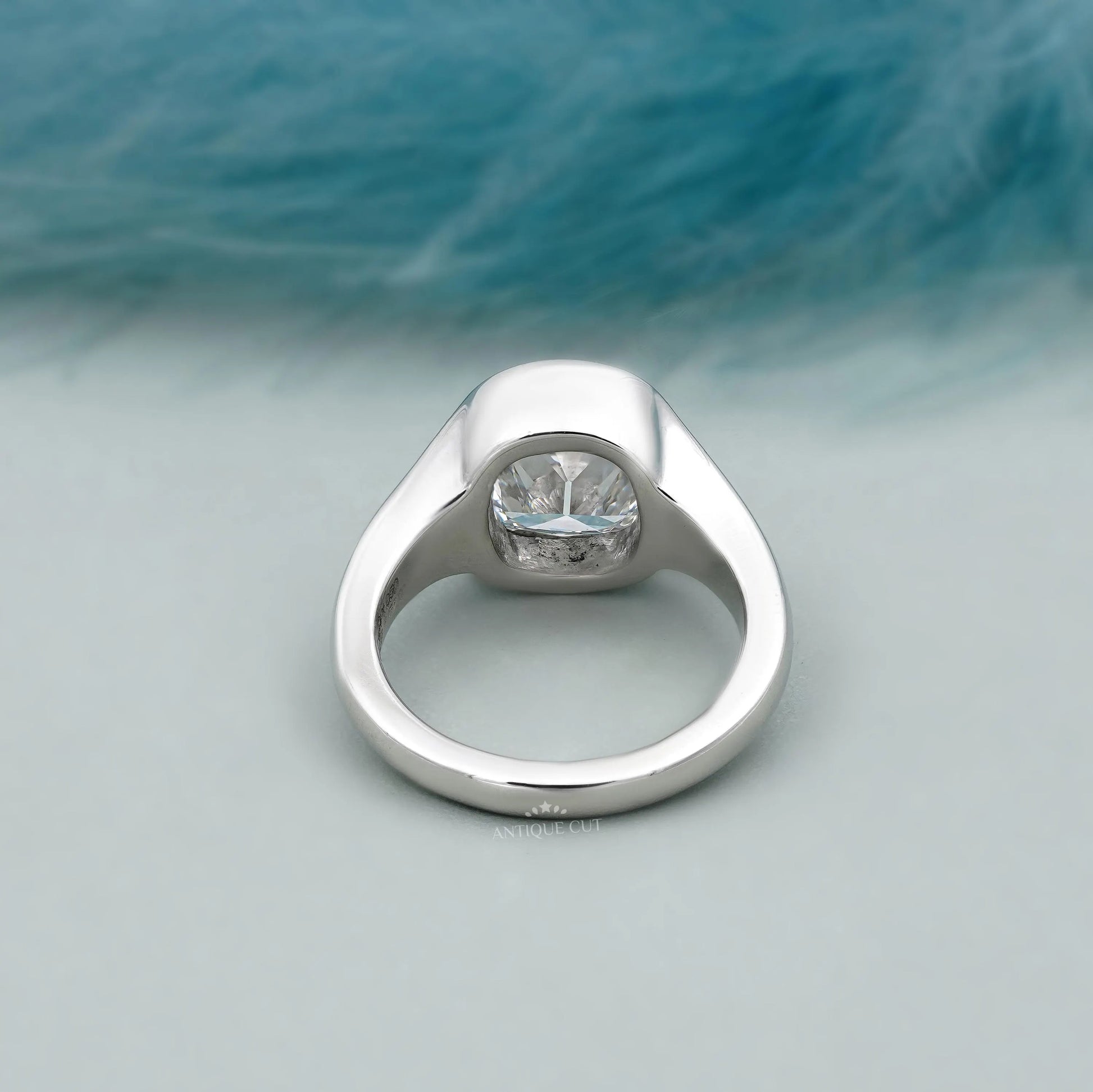 Lab grown old mine cushion diamond ring white gold