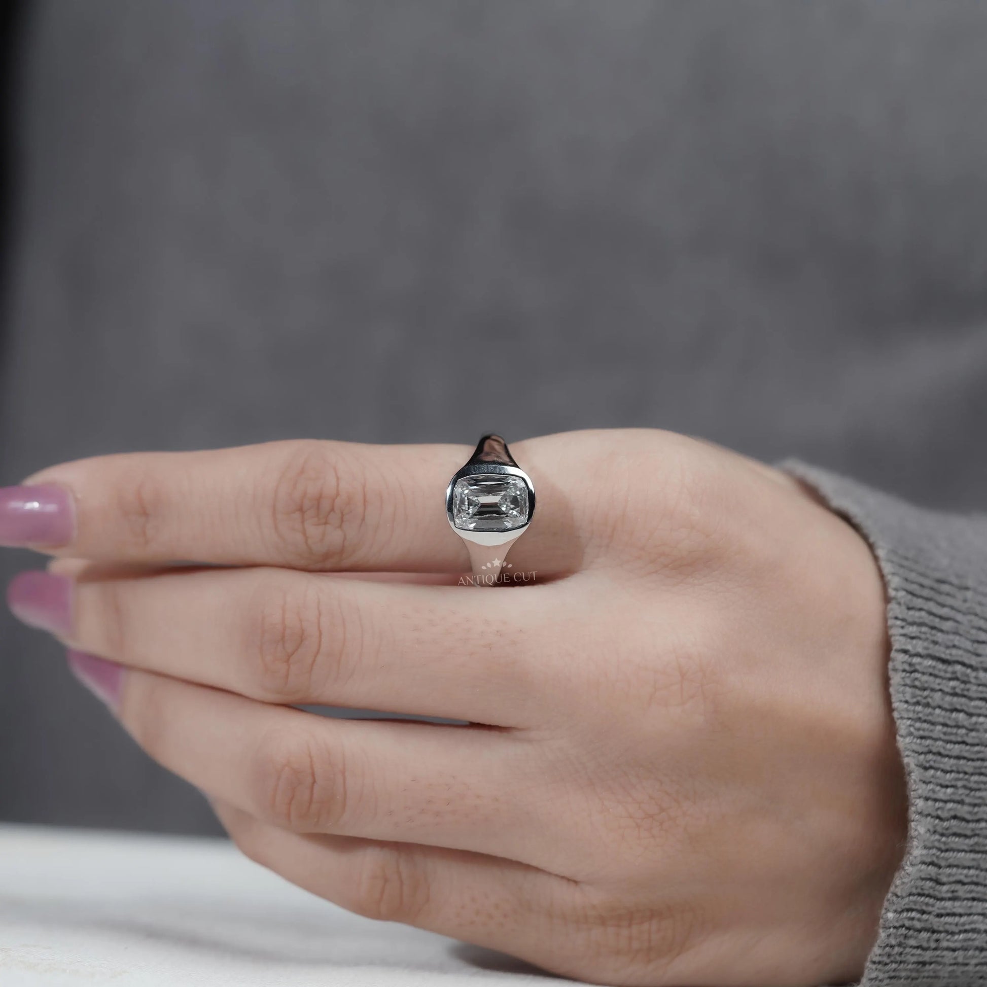 Timeless old mine cushion engagement ring in white gold