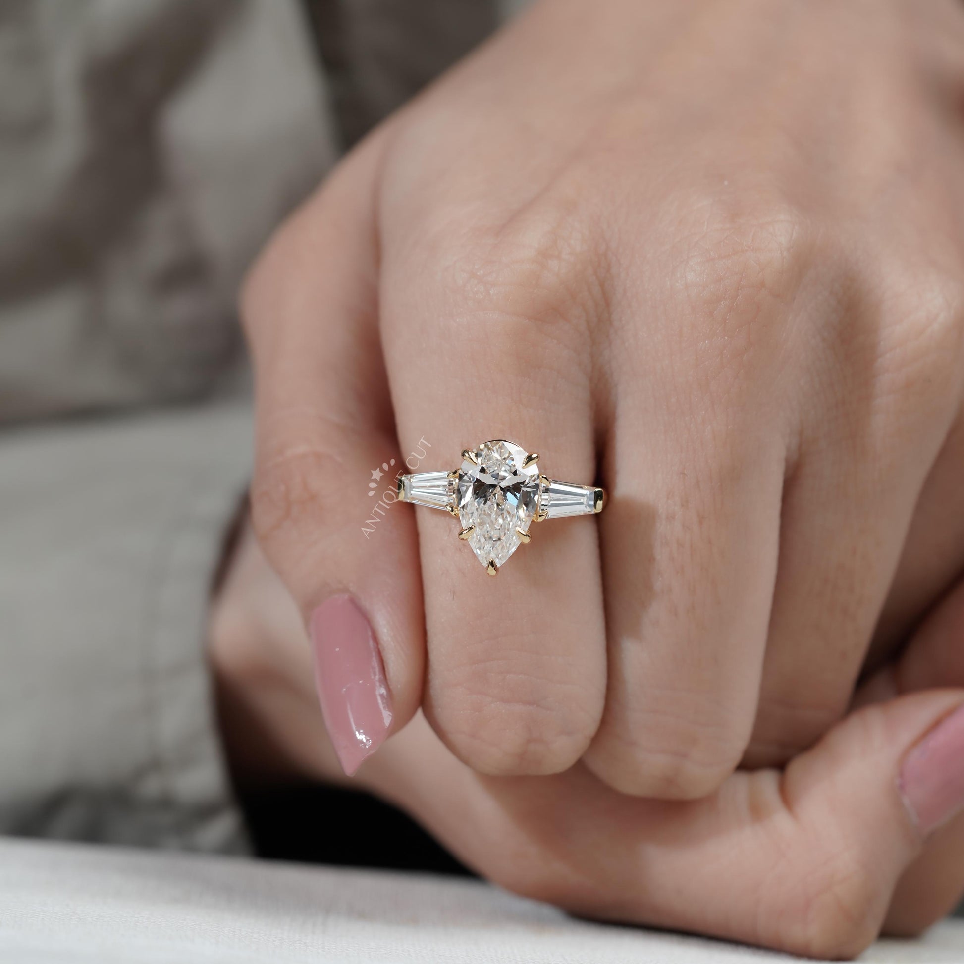 IGI certified lab grown pear engagement ring