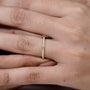 Close-up of a hand wearing a gold ring with small diamonds.