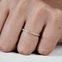 Close-up of a hand wearing a gold ring with small diamonds