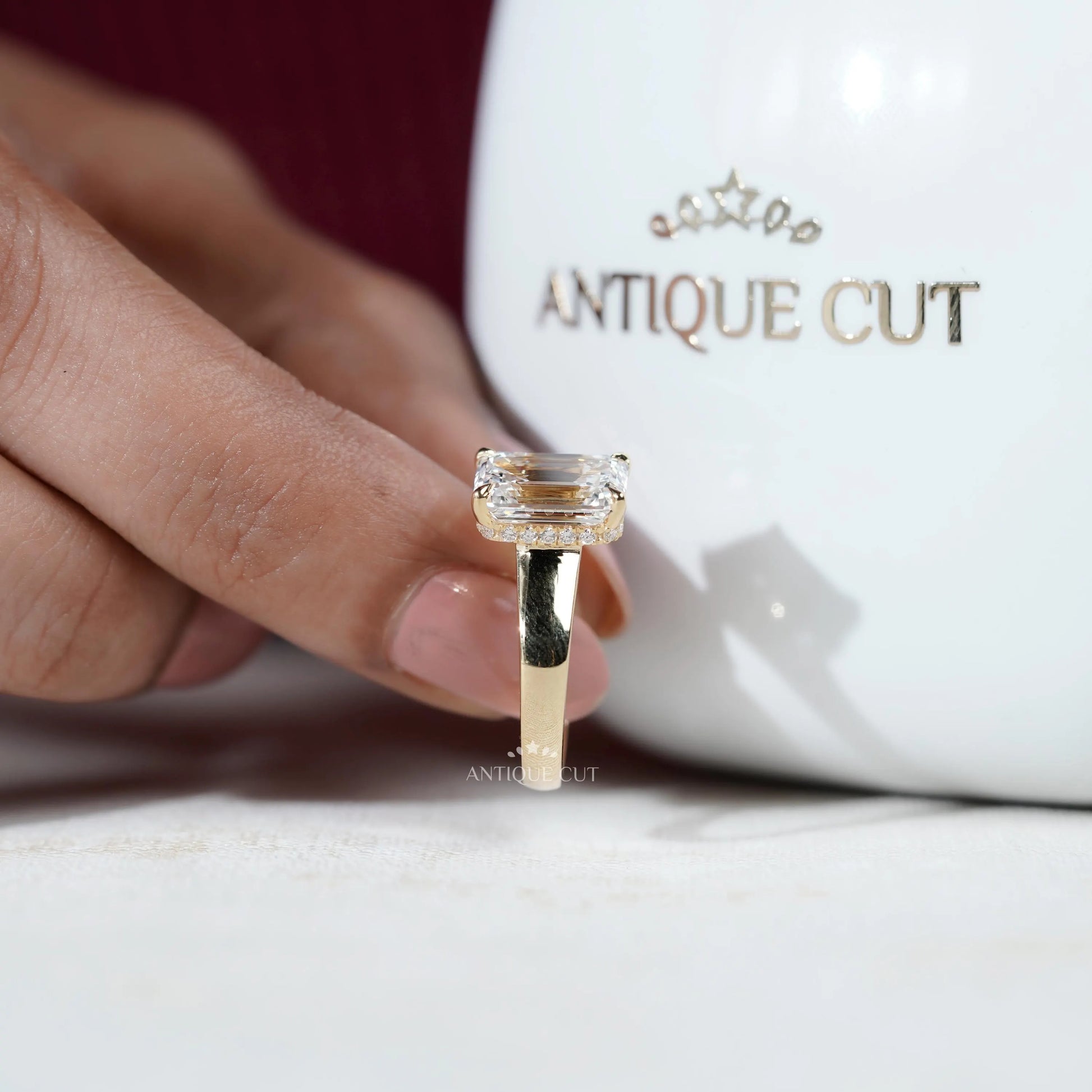 Elegant emerald cut diamond ring close-up