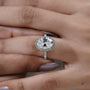 Diamond ring on a hand with a plain background

