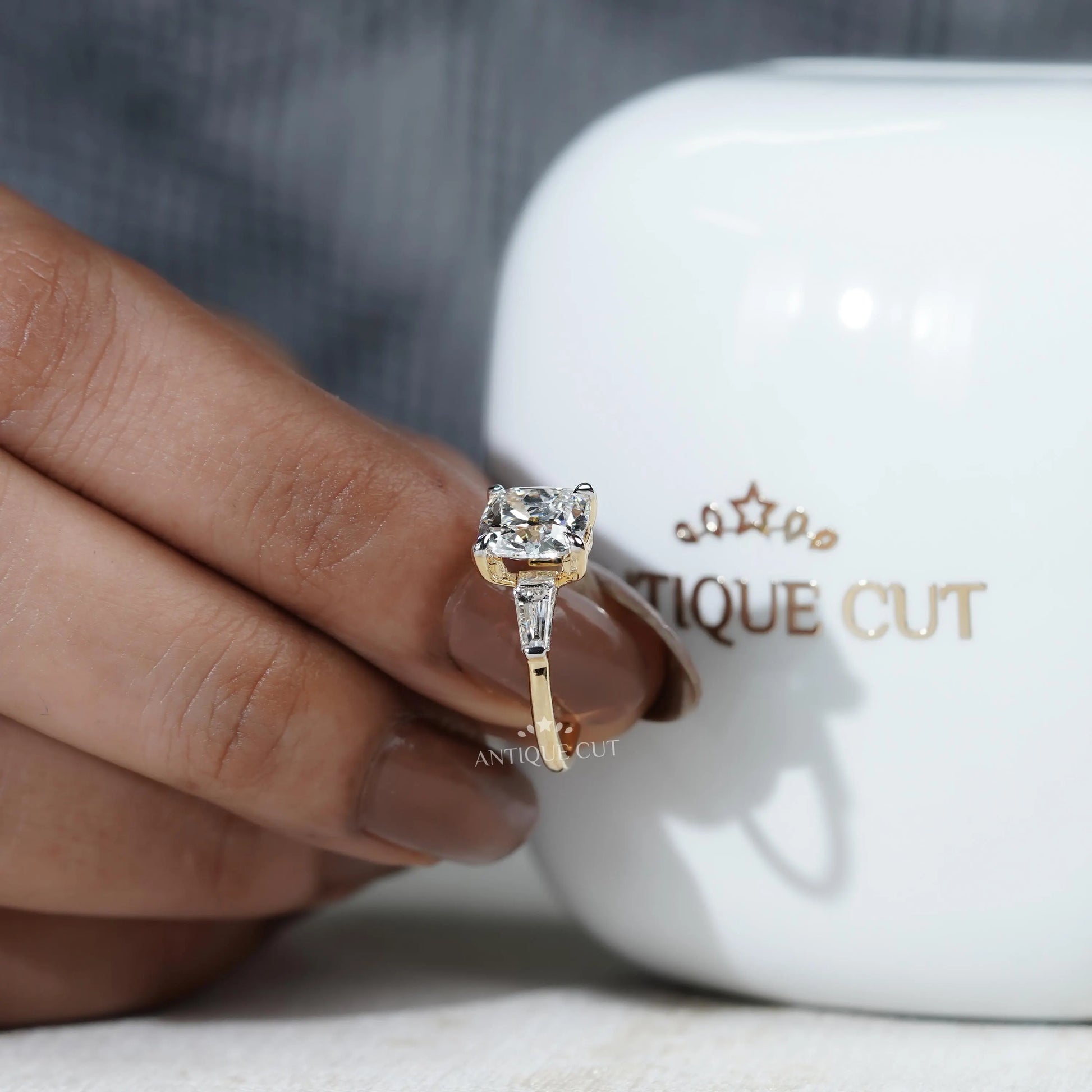Timeless old mine cushion cut engagement ring with diamonds
