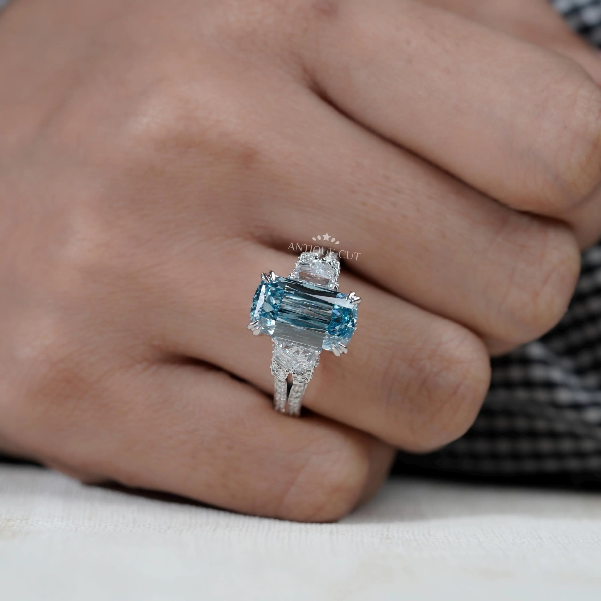 Premium vintage style blue diamond engagement ring