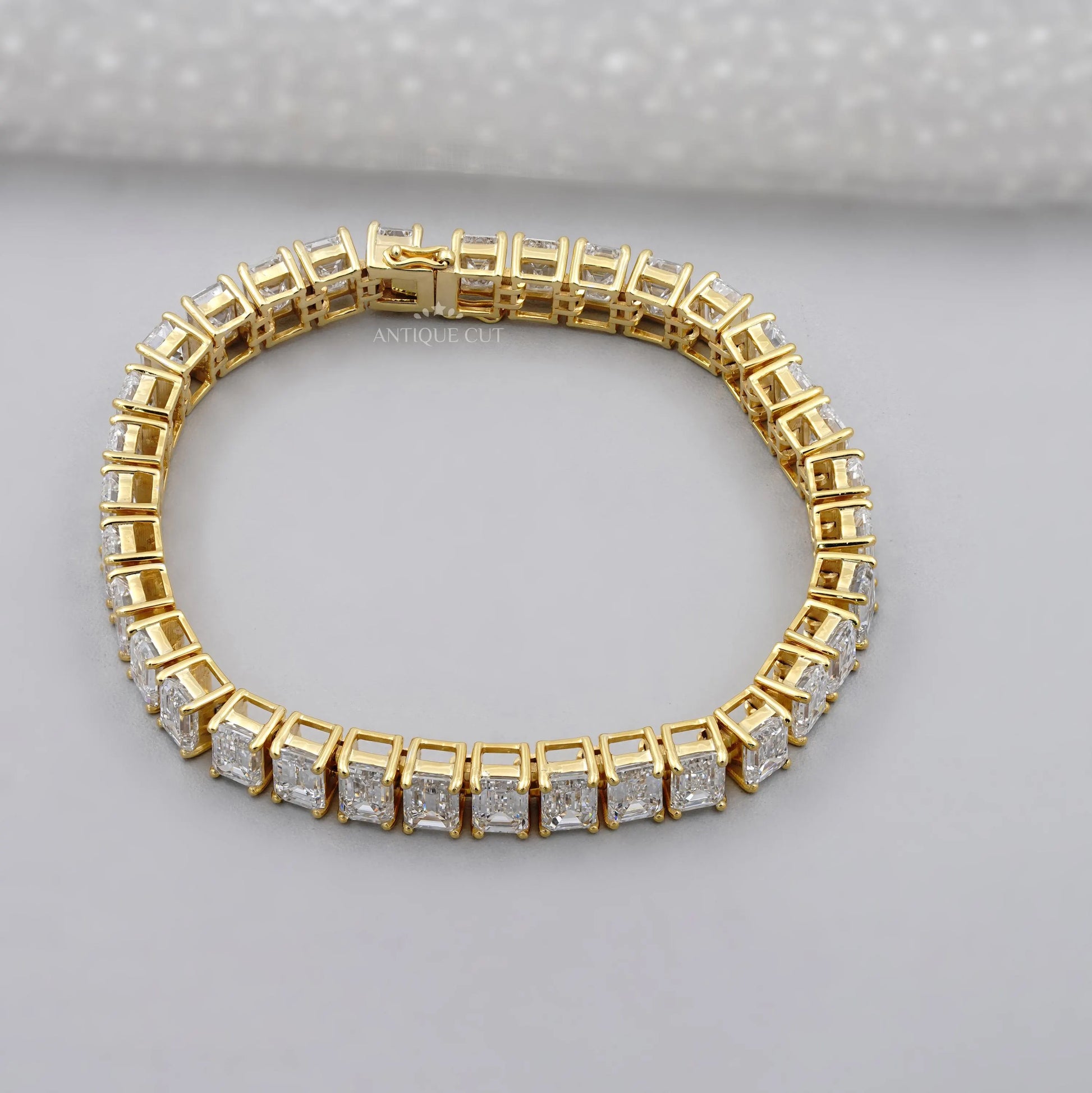25.90 TCW Emerald Cut Lab Grown Diamond Tennis Bracelet | IGI Certified | White |Yellow |Rose Gold