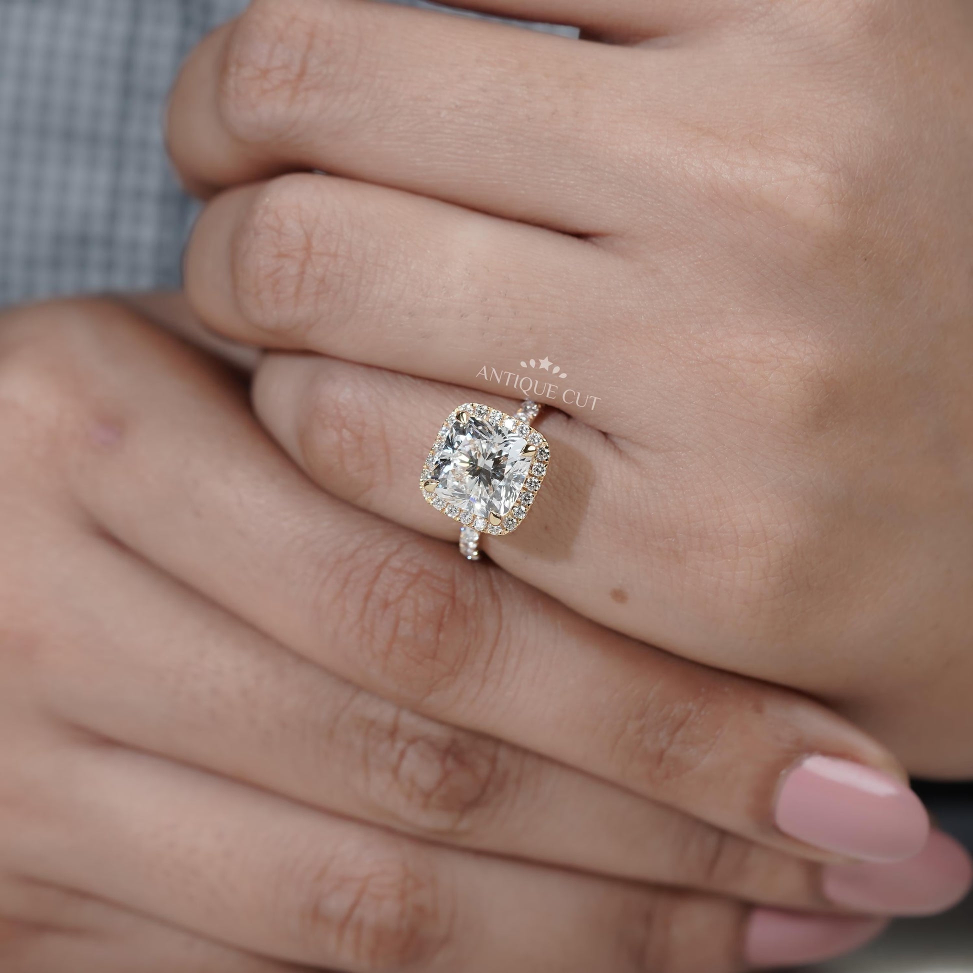 Classic cushion halo diamond ring design