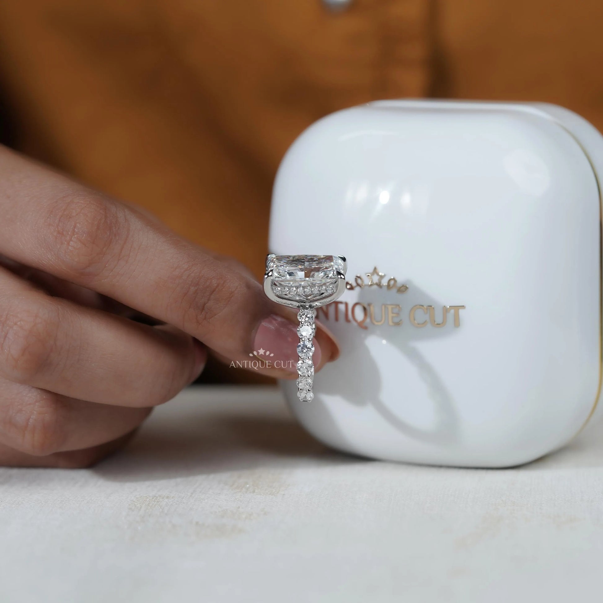 Radiant Cut Hidden Halo Diamond Engagement Ring