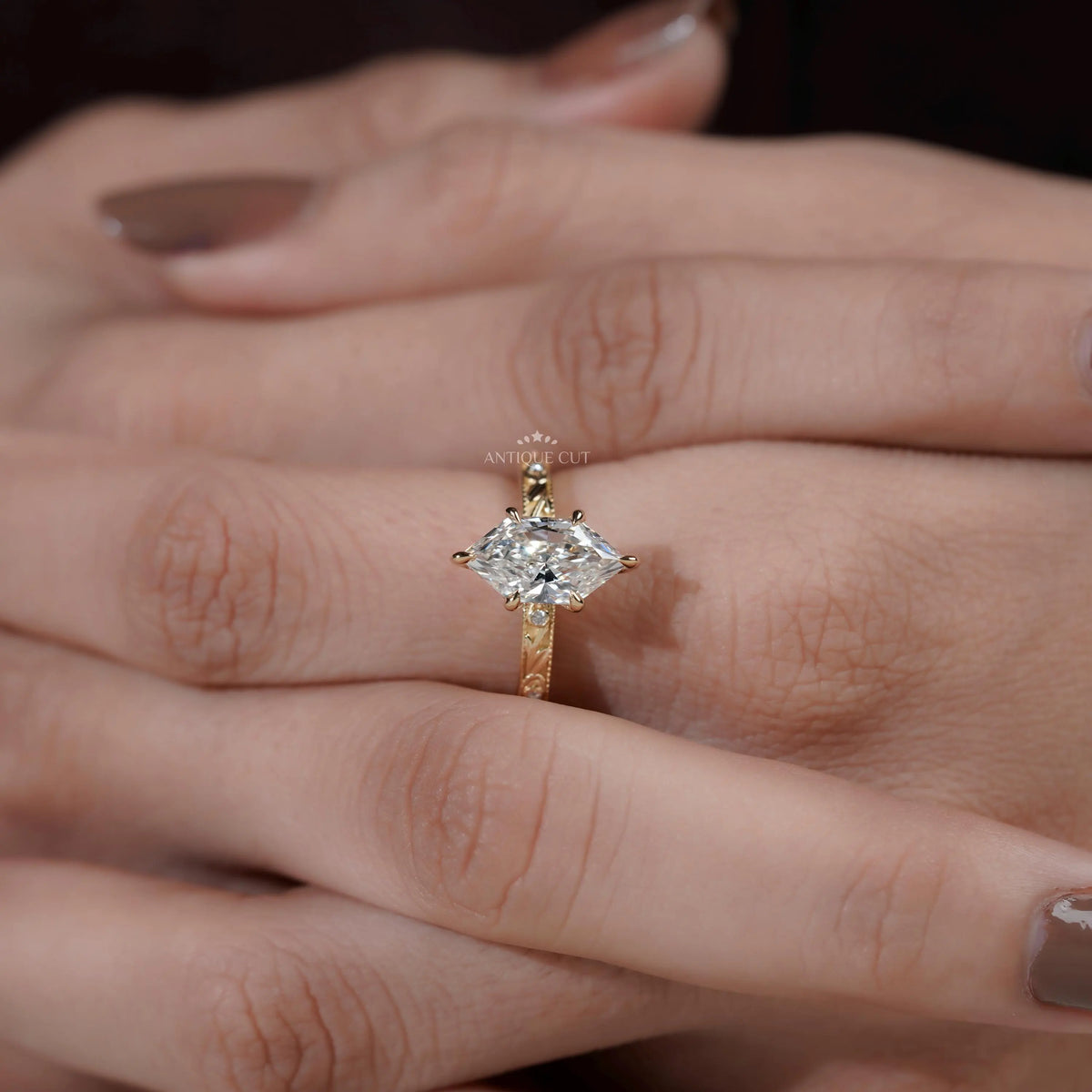 IGI Certified lab grown diamond vintage inspired ring