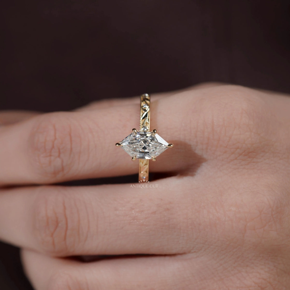 Elegant geometric hexagon diamond bridal ring