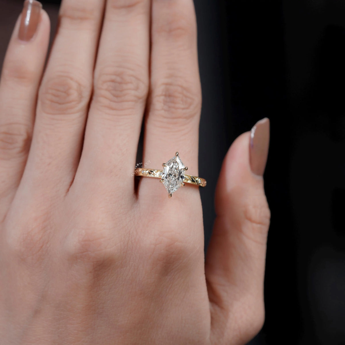 Classic vintage style hexagon diamond ring
