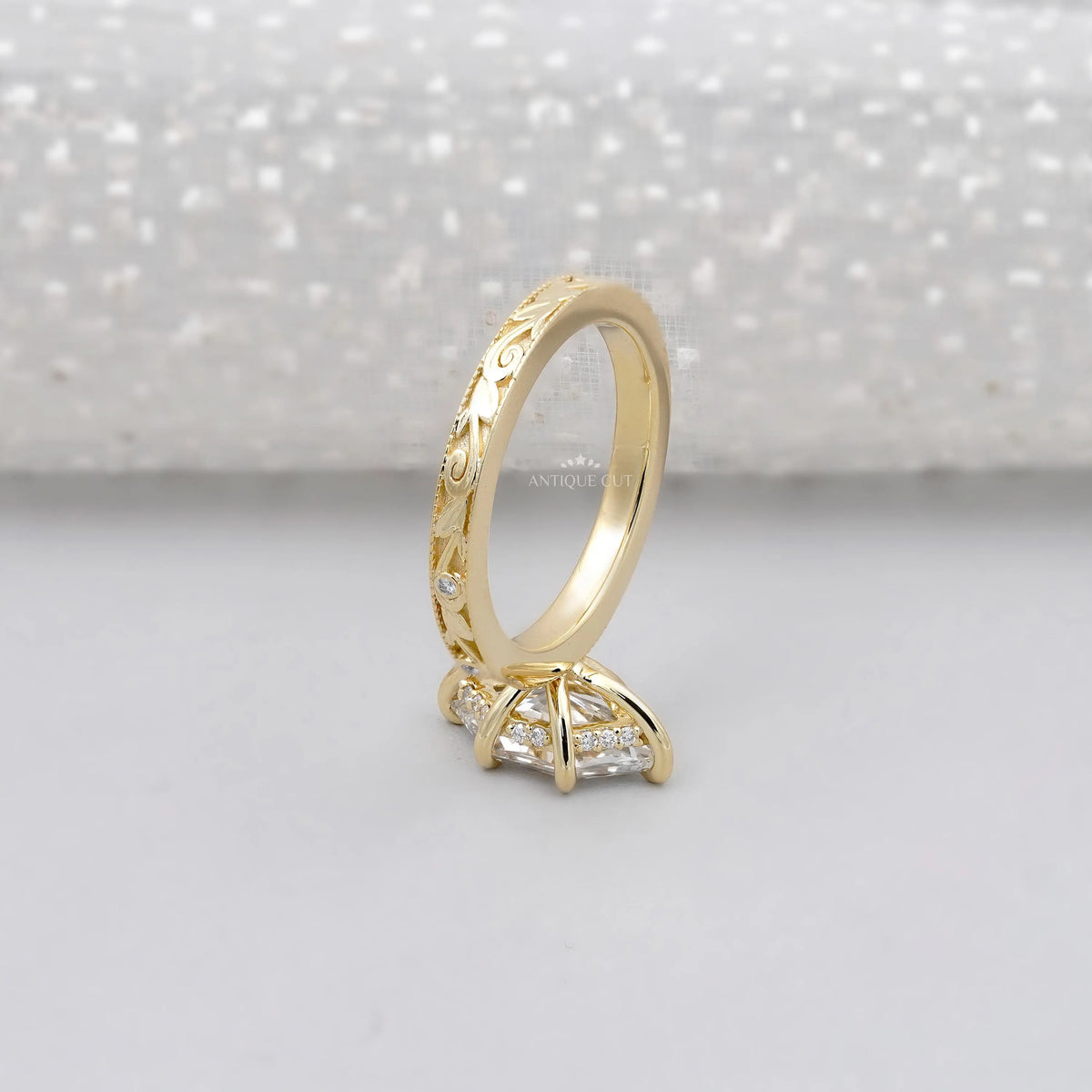 Vintage inspired hexagon diamond bridal ring