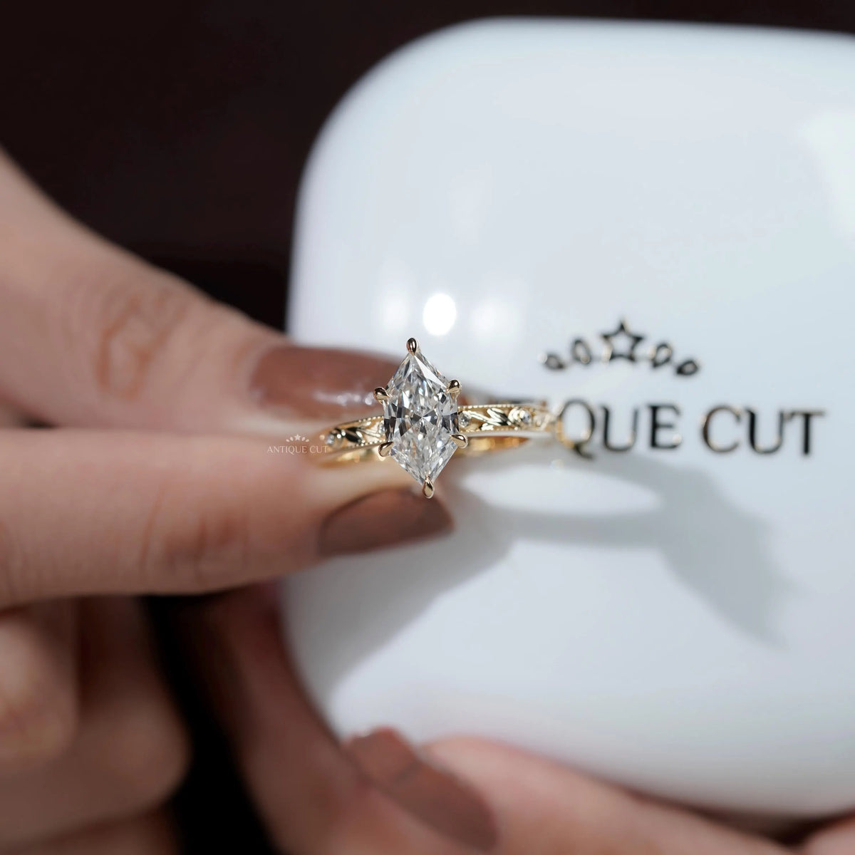 Unique hexagon cut diamond solitaire ring design