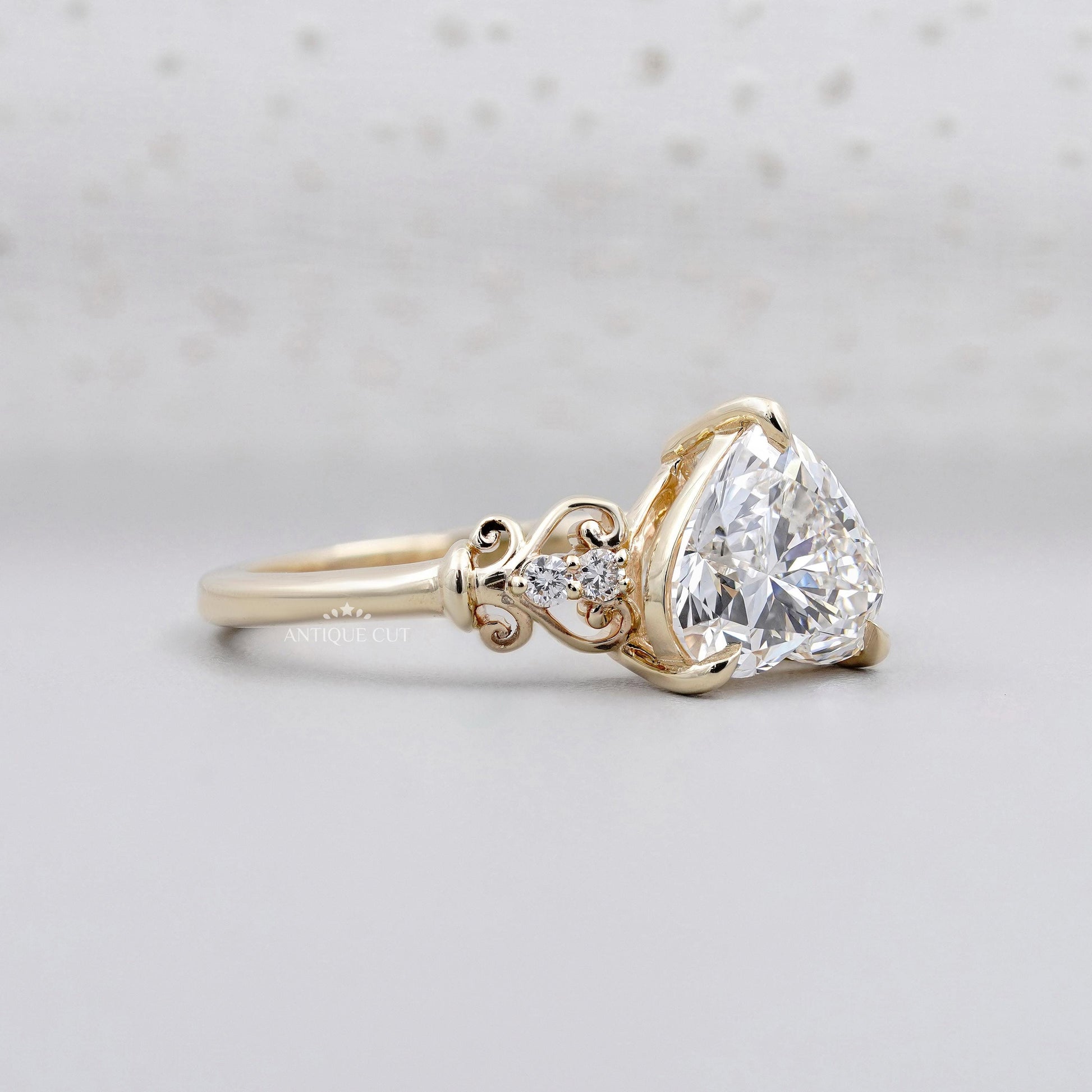 3.30TCW Heart Shape Diamond Engagement Ring | With Round Side Stone | Vintage-Inspired | Lab Grown Diamond Ring IGI Certified D-E-F VVS-VS.