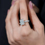 White gold lab grown emerald cut engagement ring close up